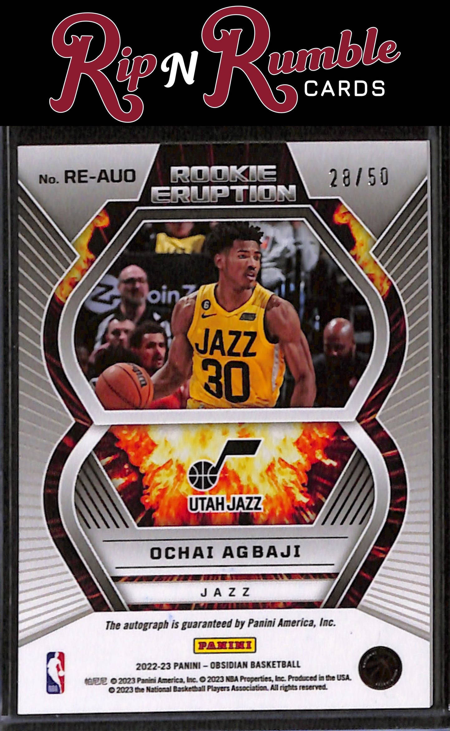 2022-23 Obsidian Ochai Agbaji Rookie Eruption Autos Electric Etch Orange /50