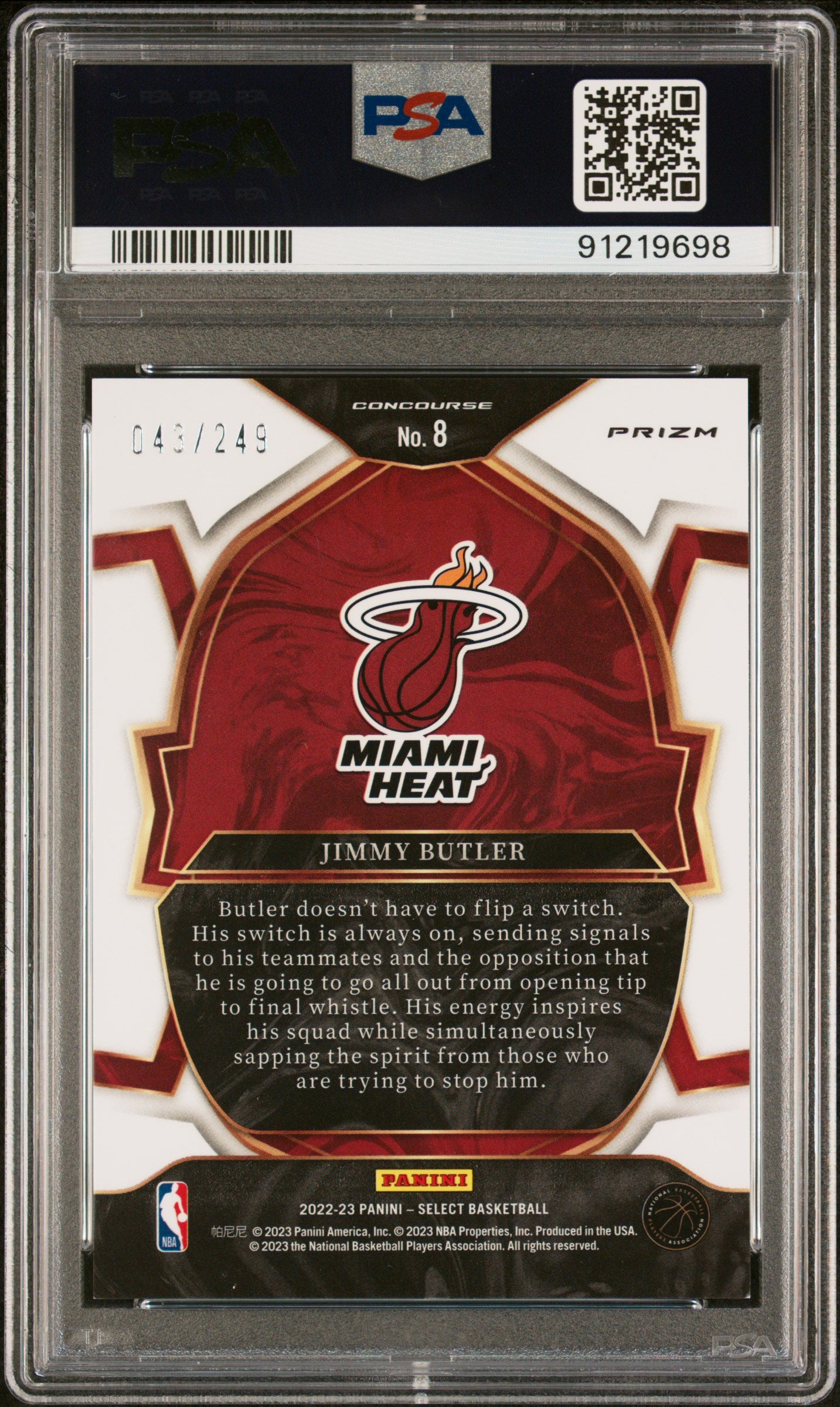 2022 Panini Select Jimmy Butler Blue Scope /249 #8 PSA 9