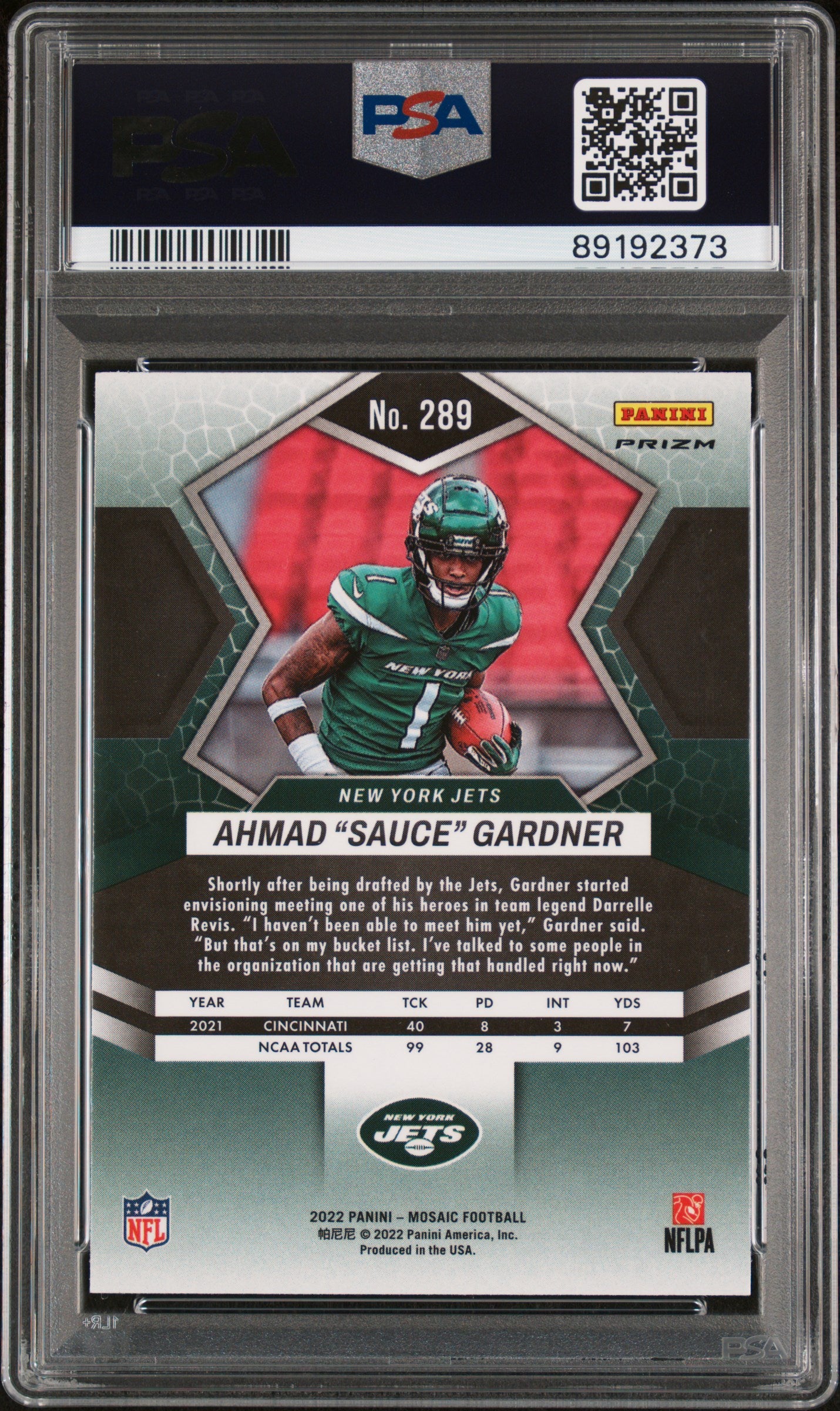 2022 Panini Mosaic Ahmad Gardner Camo Pink #289 PSA 10