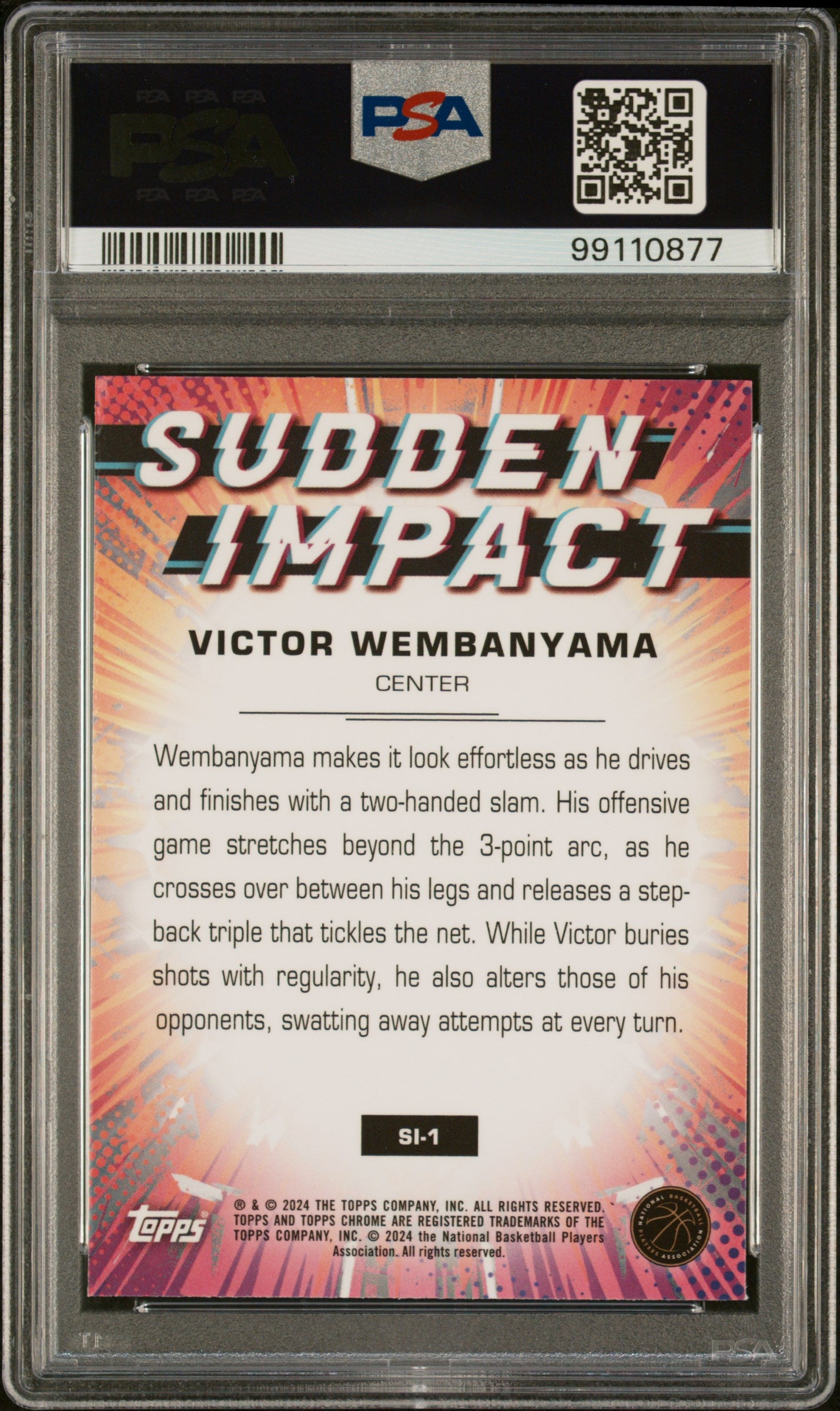 2023 Topps Chrome Victor Wembanyama Sudden Impact Pink Refractor #SI1 RC PSA 9