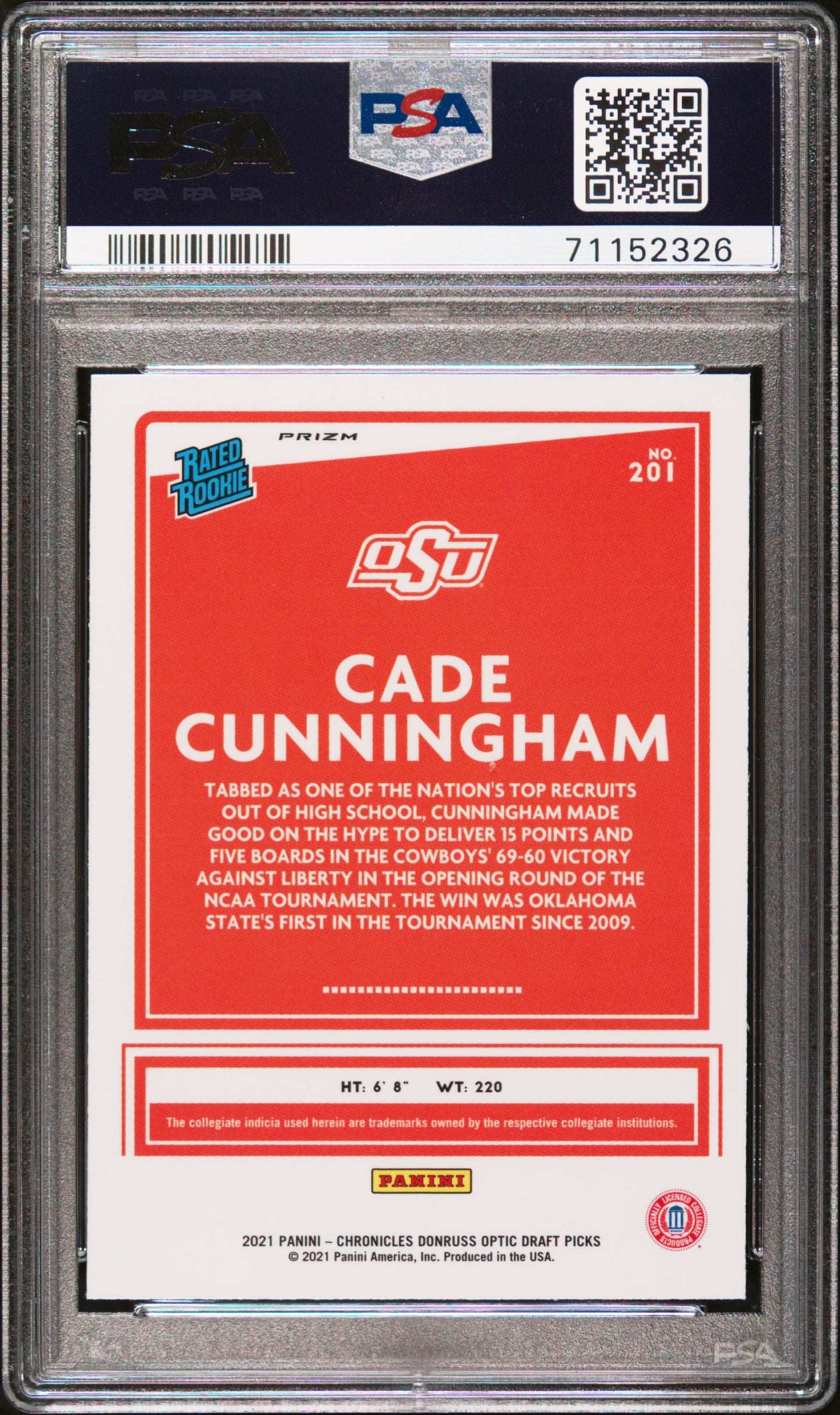 2021-22 Chronicles Draft Picks Cade Cunningham Orange #201 PSA 9