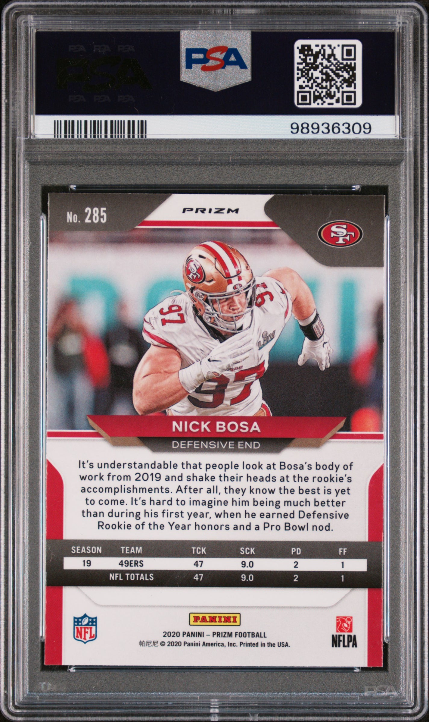 2020 Panini Prizm Nick Bosa White Sparkle #285 PSA 9