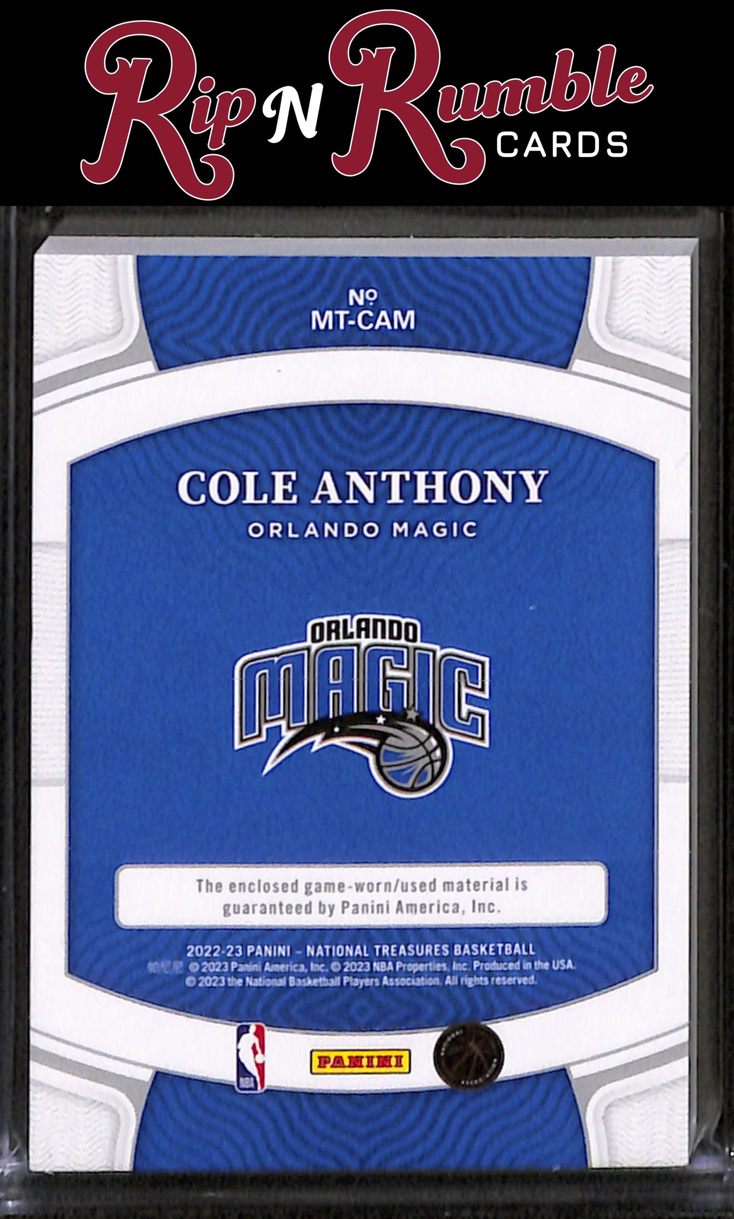 2022-23 Panini National Treasures Cole Anthony Material Treasures /99 #MT-CAM