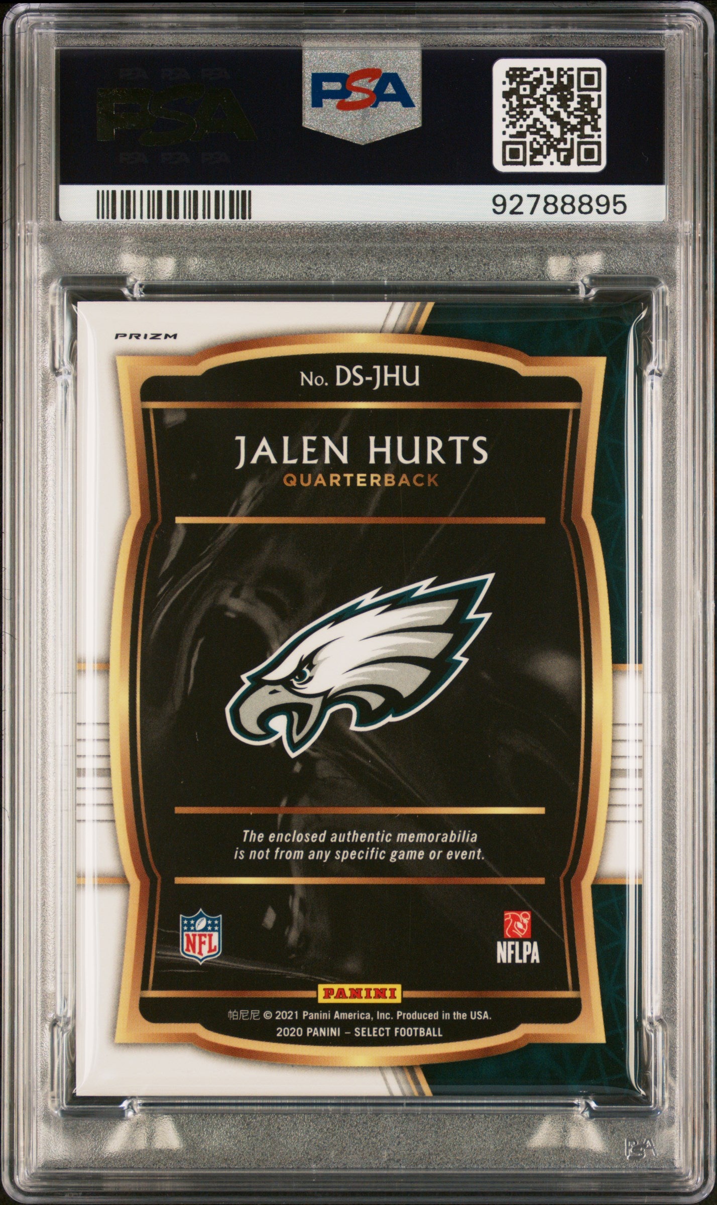 2020 Panini Select Jalen Hurts Draft Selections Mem Prizm Red #DSJHU PSA 9