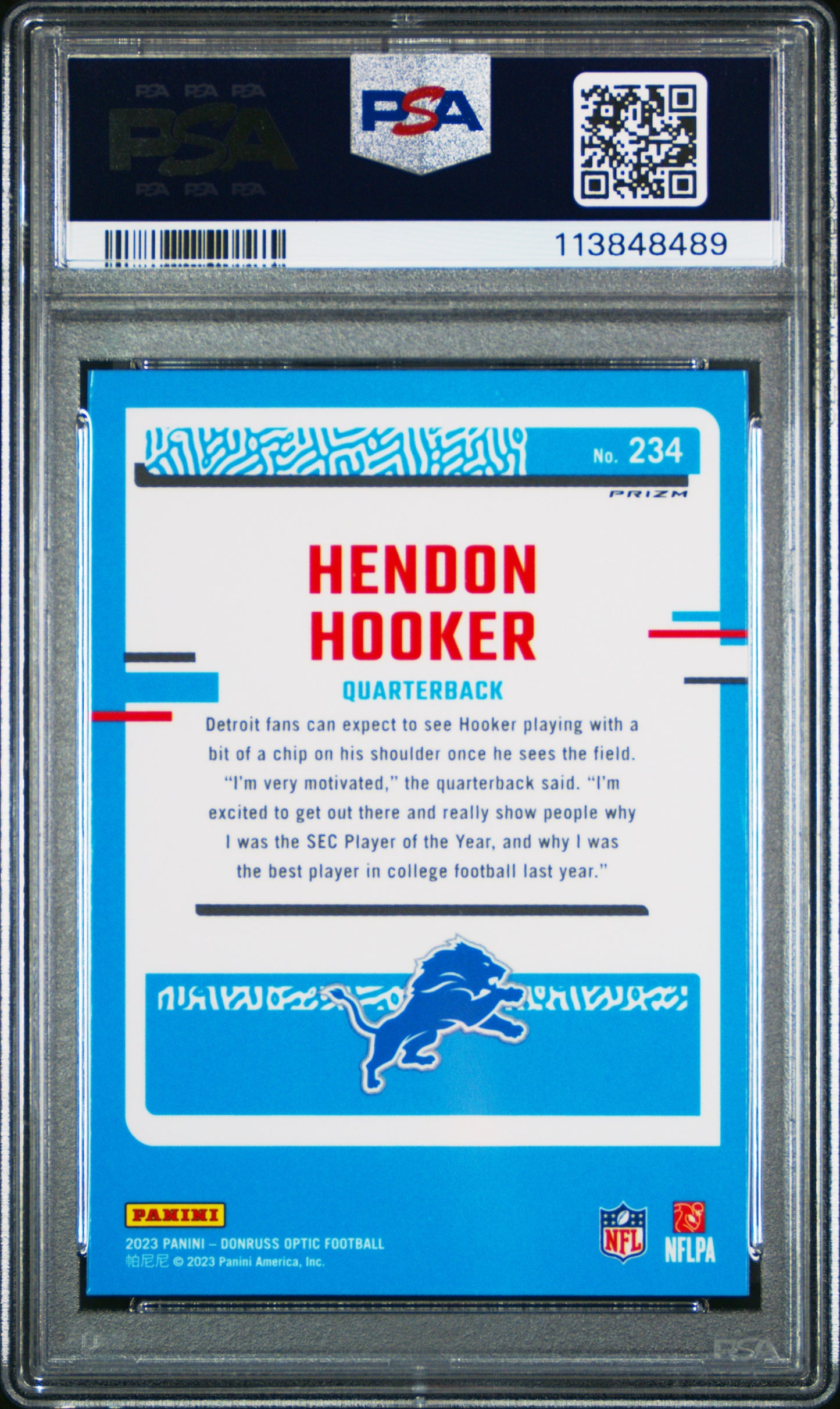 2023 Panini Donruss Optic Hendon Hooker Holo RC #234 PSA 9
