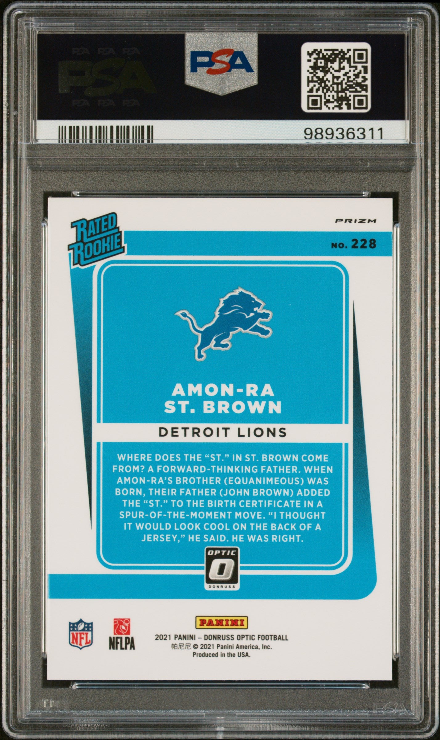 2021 Panini Donruss Optic Amon-Ra ST. Brown Holo #228 RC PSA 9