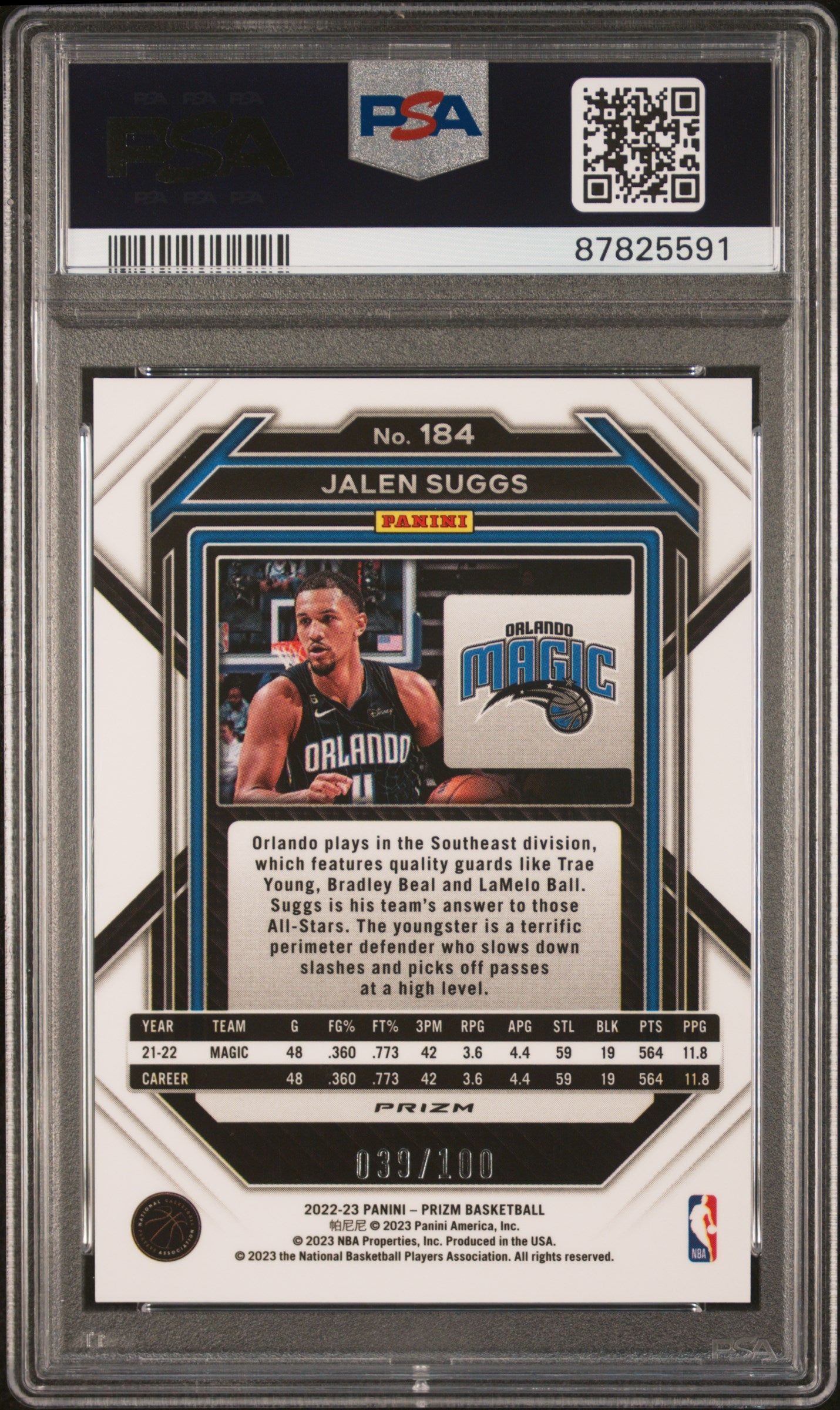 2022-23 Prizm Jalen Suggs Red Fast Break /100 #184 PSA 9