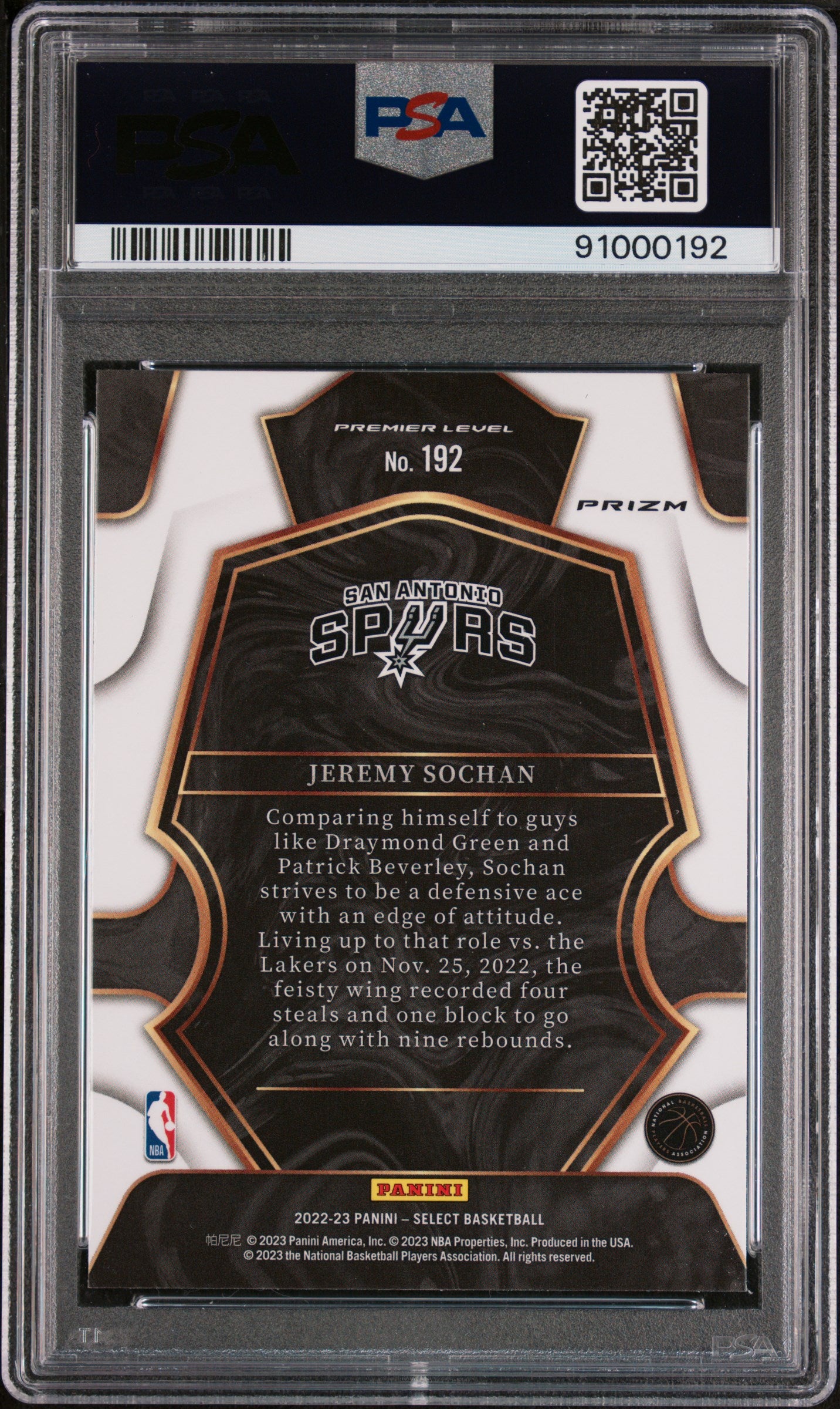 2022 Panini Select Jeremy Sochan Scope #192 PSA 9