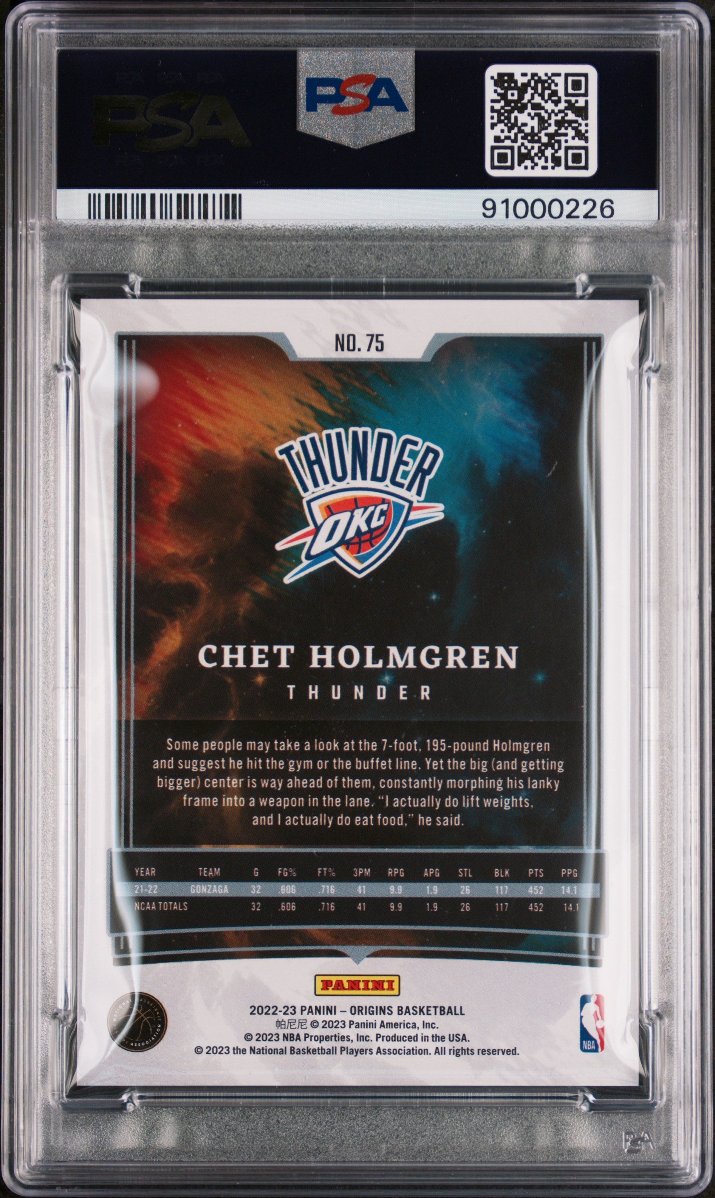 2022 Panini Origins Chet Holmgren #75 PSA 9