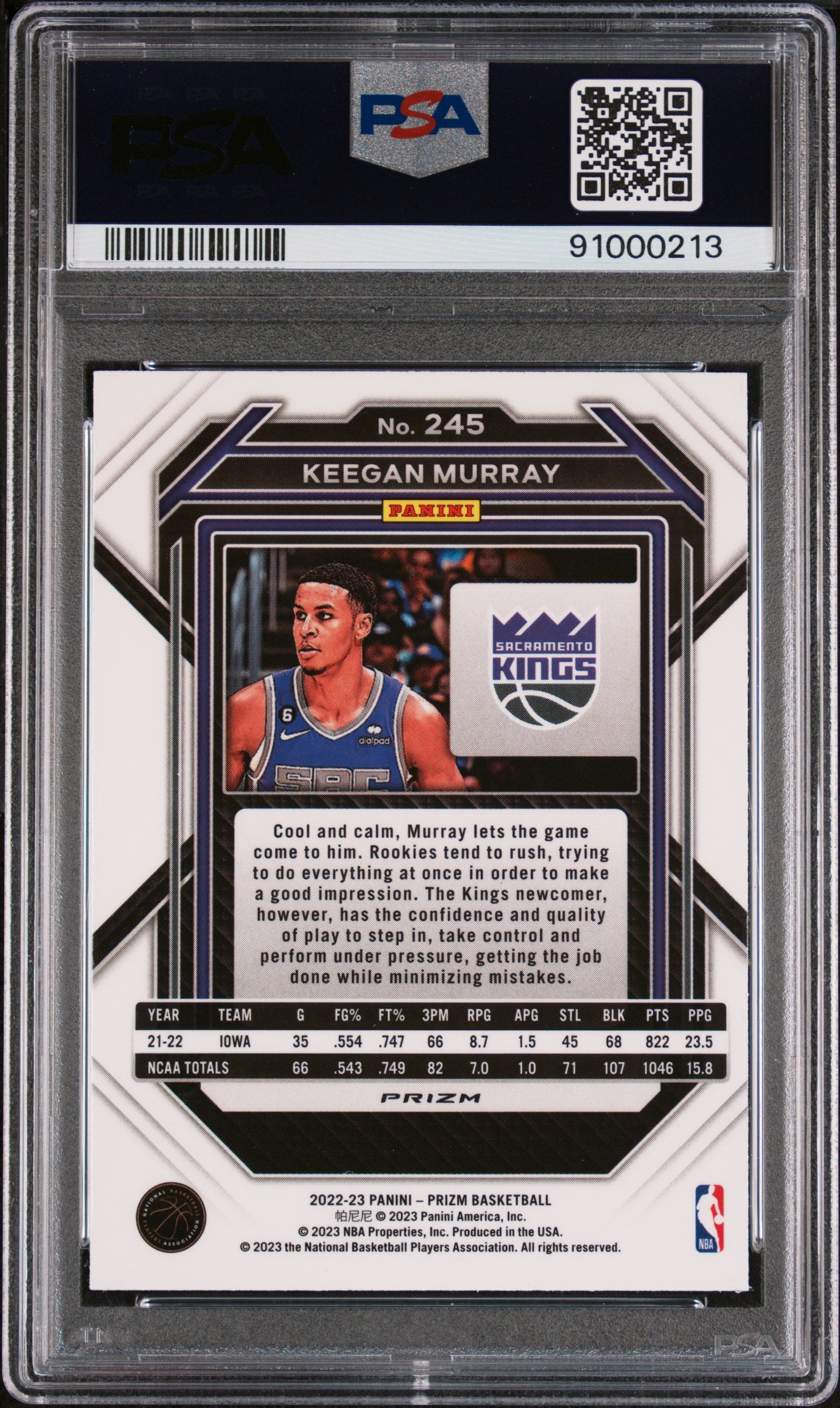2022 Panini Prizm Keegan Murray Ruby Wave #245 PSA 9