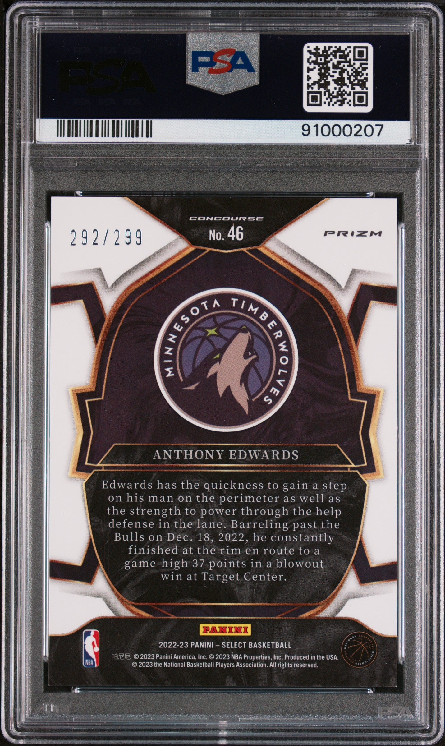 2022 Panini Select Anthony Edwards Light Blue /299 #46 PSA 10