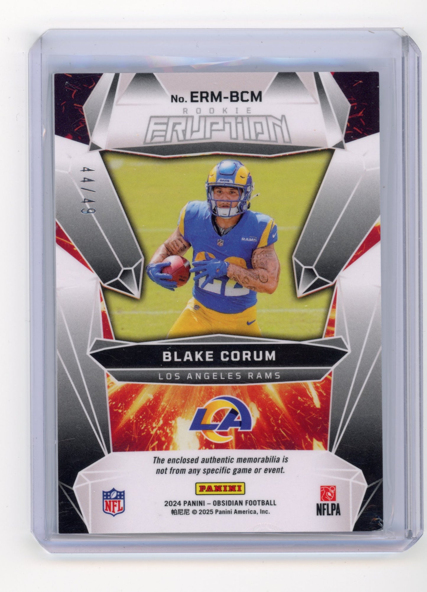 2024 Panini Obsidian Blake Corum Rookie Eruption Purple RC 44/49 #ERM-BCM