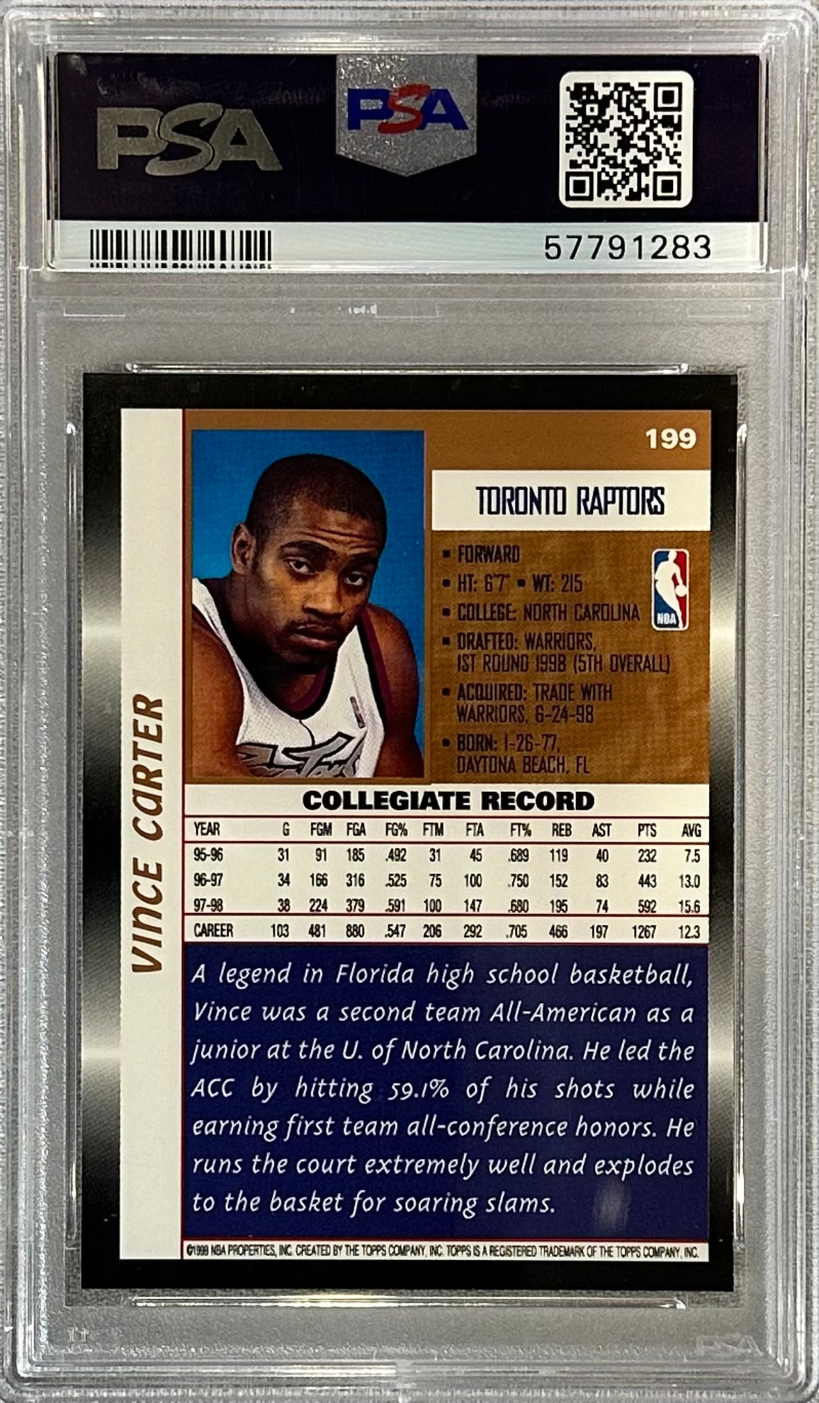 1998 Topps Vince Carter #199 RC PSA 9