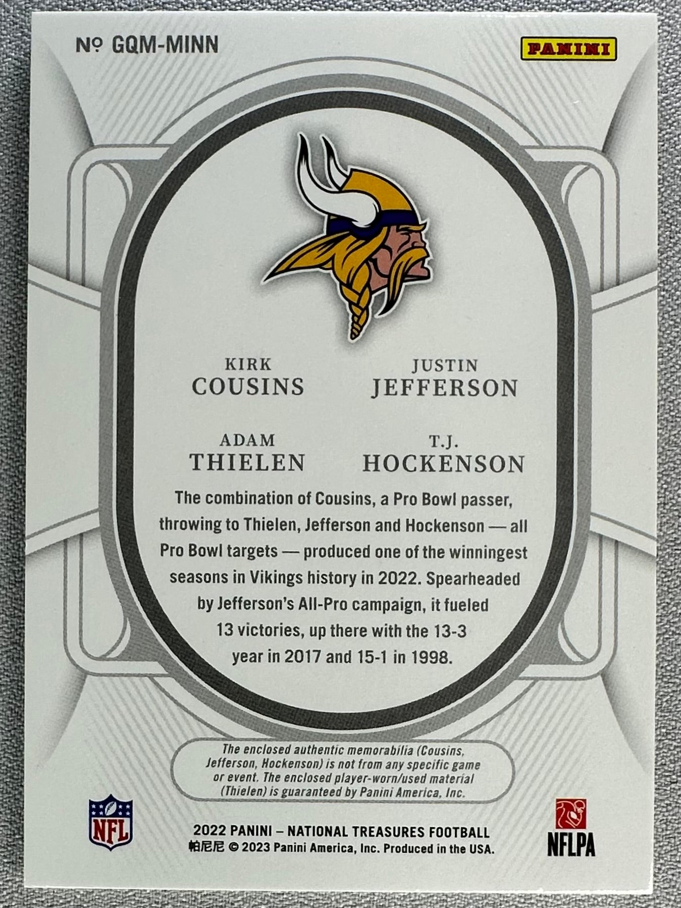 2022 Panini National Treasures MIN Vikings NFL Gear Quad Gold /10 #GQMMINN