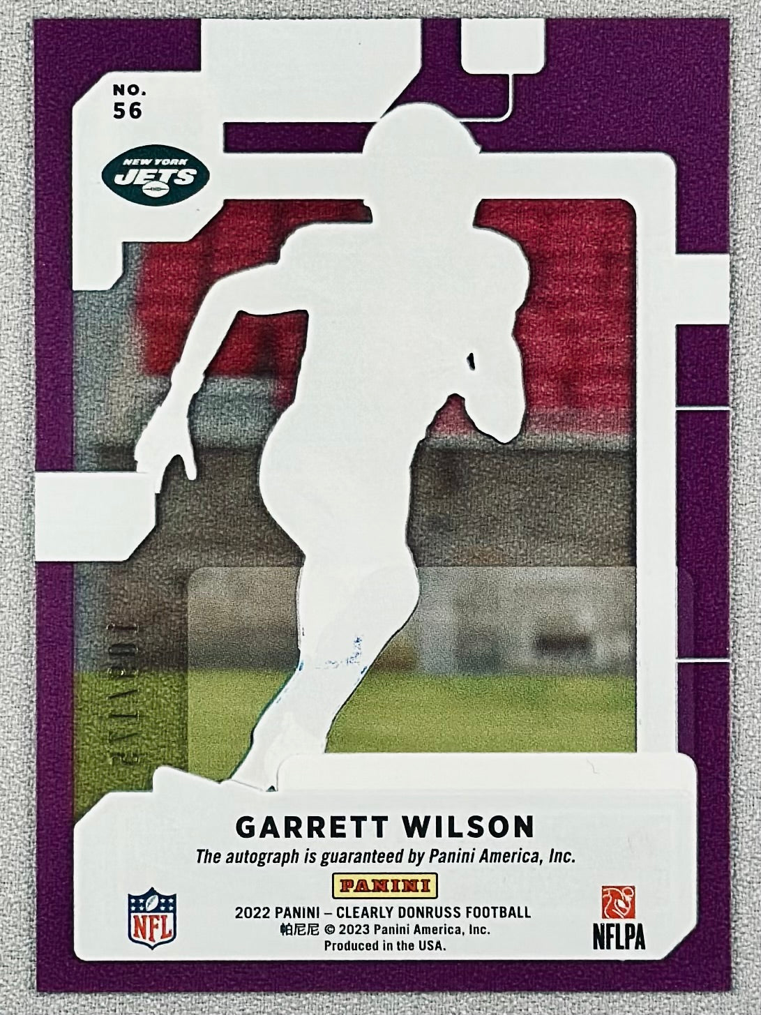 2022 Panini Clearly Donruss Garrett Wilson Rated Rookie Auto Purple /175 #56 RC