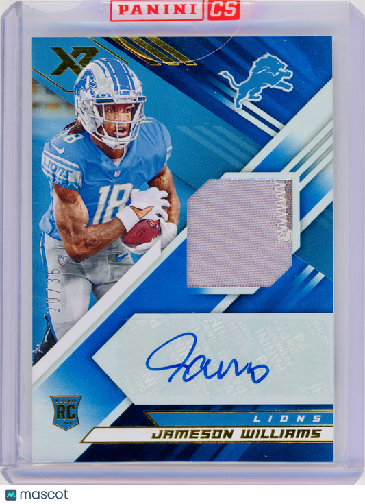 2022 Panini XR Jameson Williams Rookie Swatch Autographs Blue /35 #RSA-CC