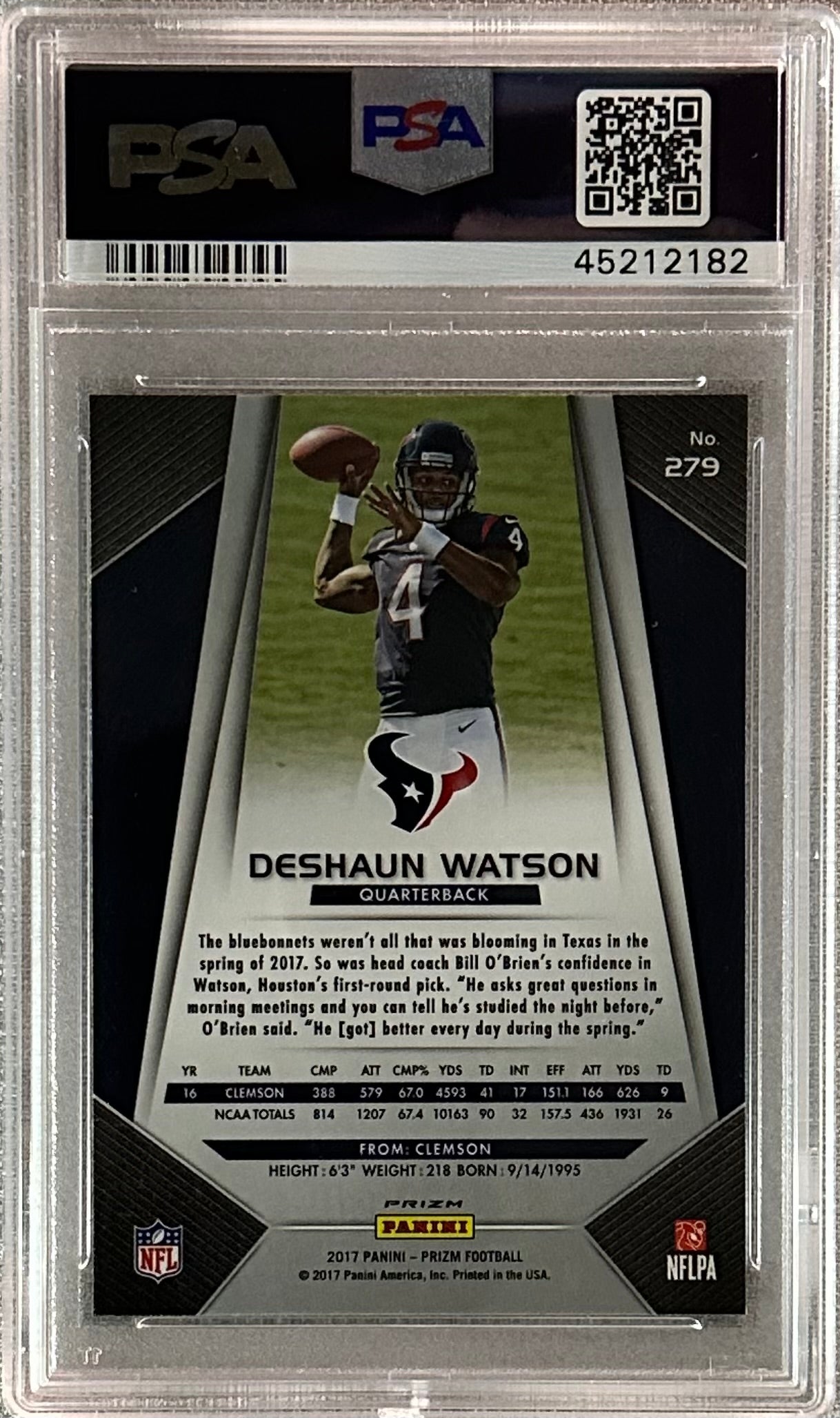 Deshaun Watson 2017 Panini Prizm Silver #279 PSA 9 RC