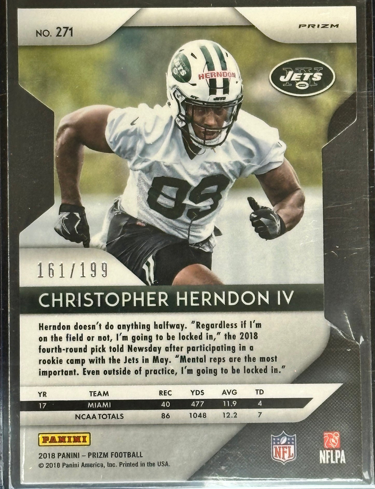 Christopher Herndon IV 2018 Panini Prizm Light Blue Die-Cut /199 #271