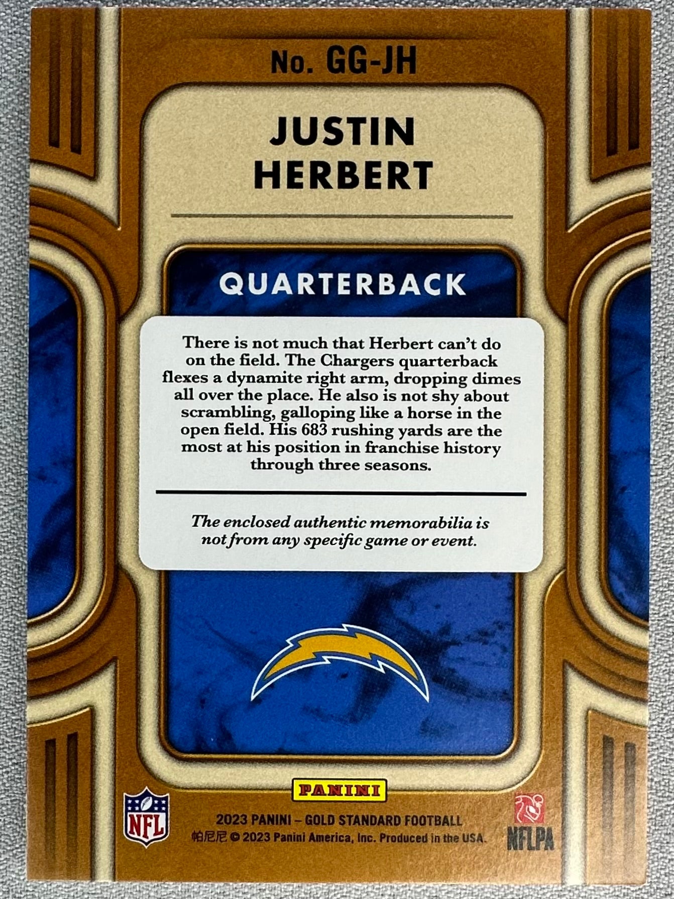 2023 Panini Gold Standard Justin Herbert Gold Gear Rose Gold /24 #GG-JH