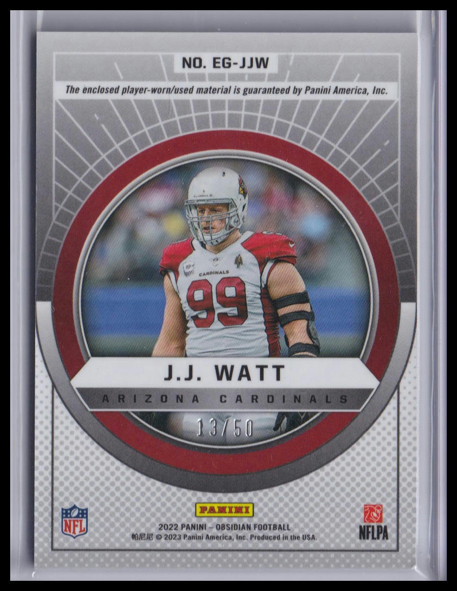 JJ Watt 2022 Panini Obsidian Equinox Gear Electric Etch Green /50 #EG-JJW