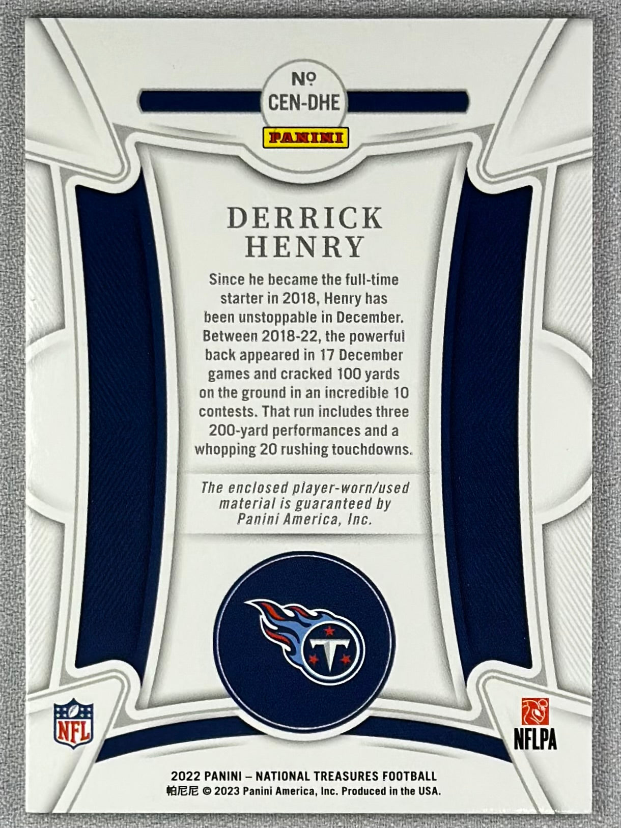 2022 Panini National Treasures Derrick Henry Century Materials /99 #CEN-DHE