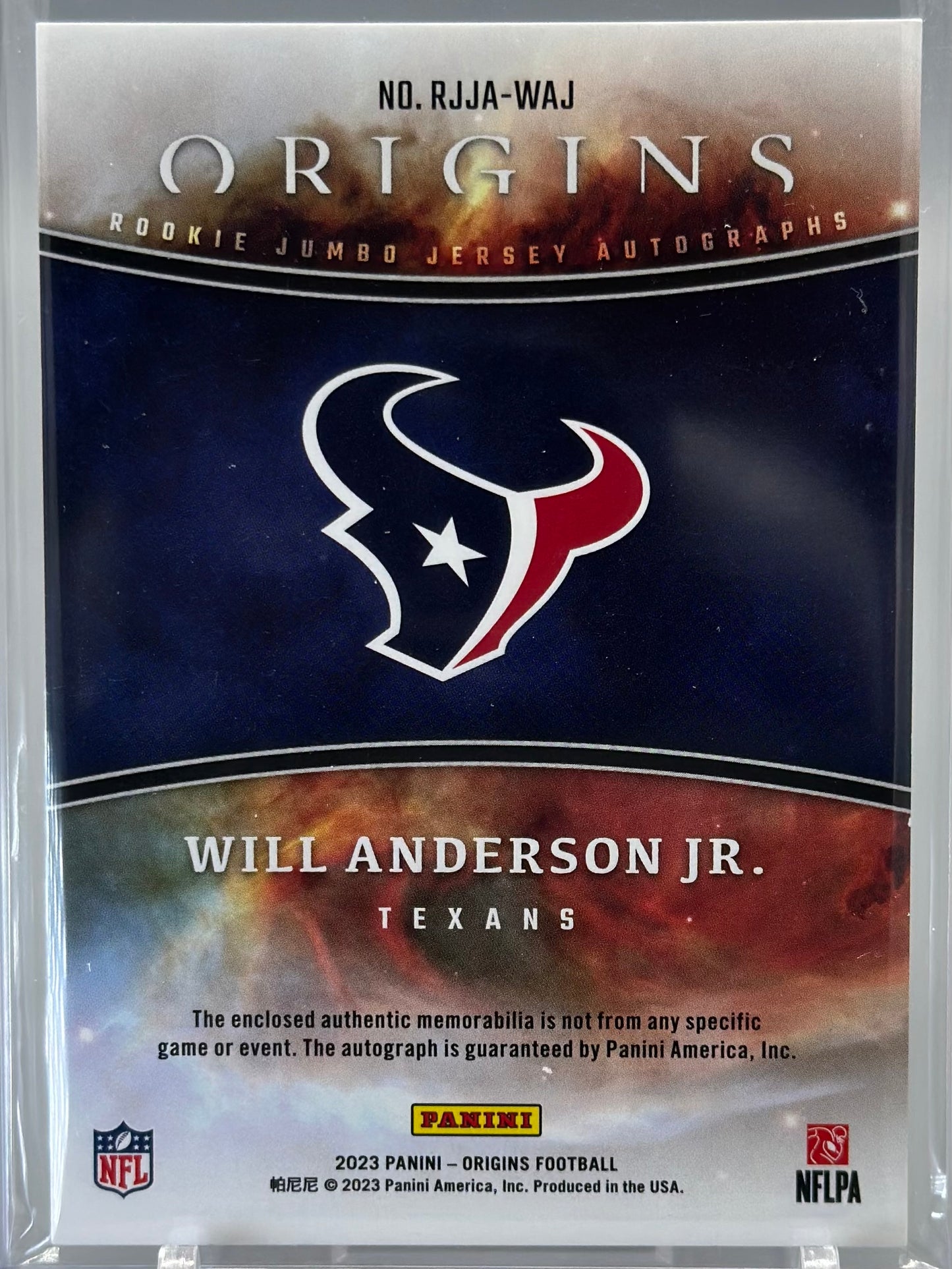 Will Anderson Jr 2023 Panini Origins RPA #RJJA-WAJ RC