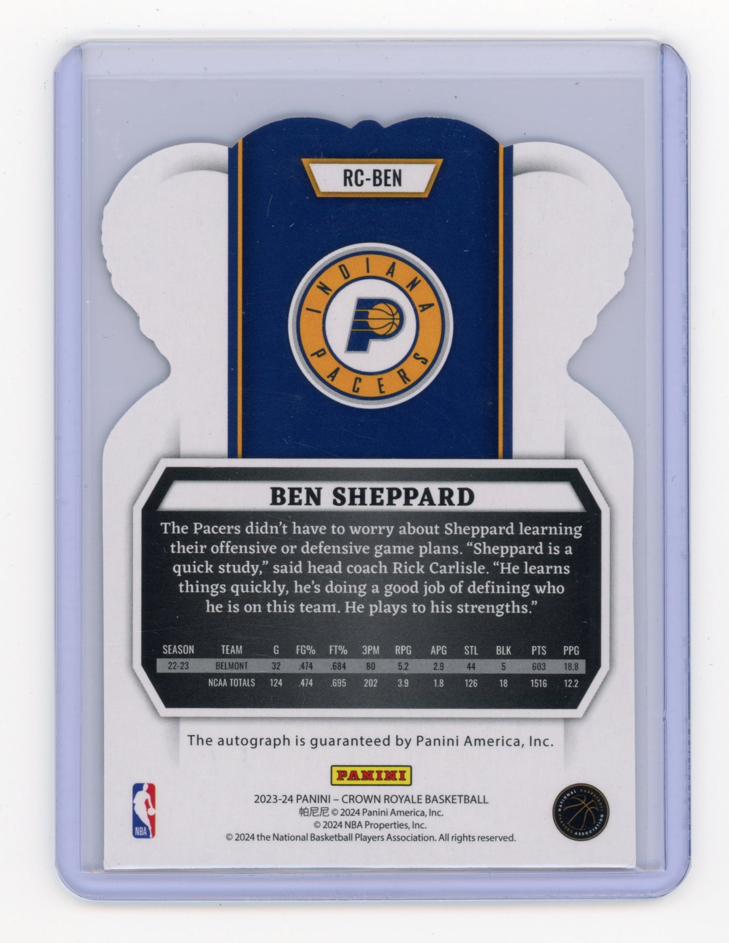 2023 Panini Crown Royale Ben Sheppard Rookie Autograph Purple RC 03/25 #RC-BEN