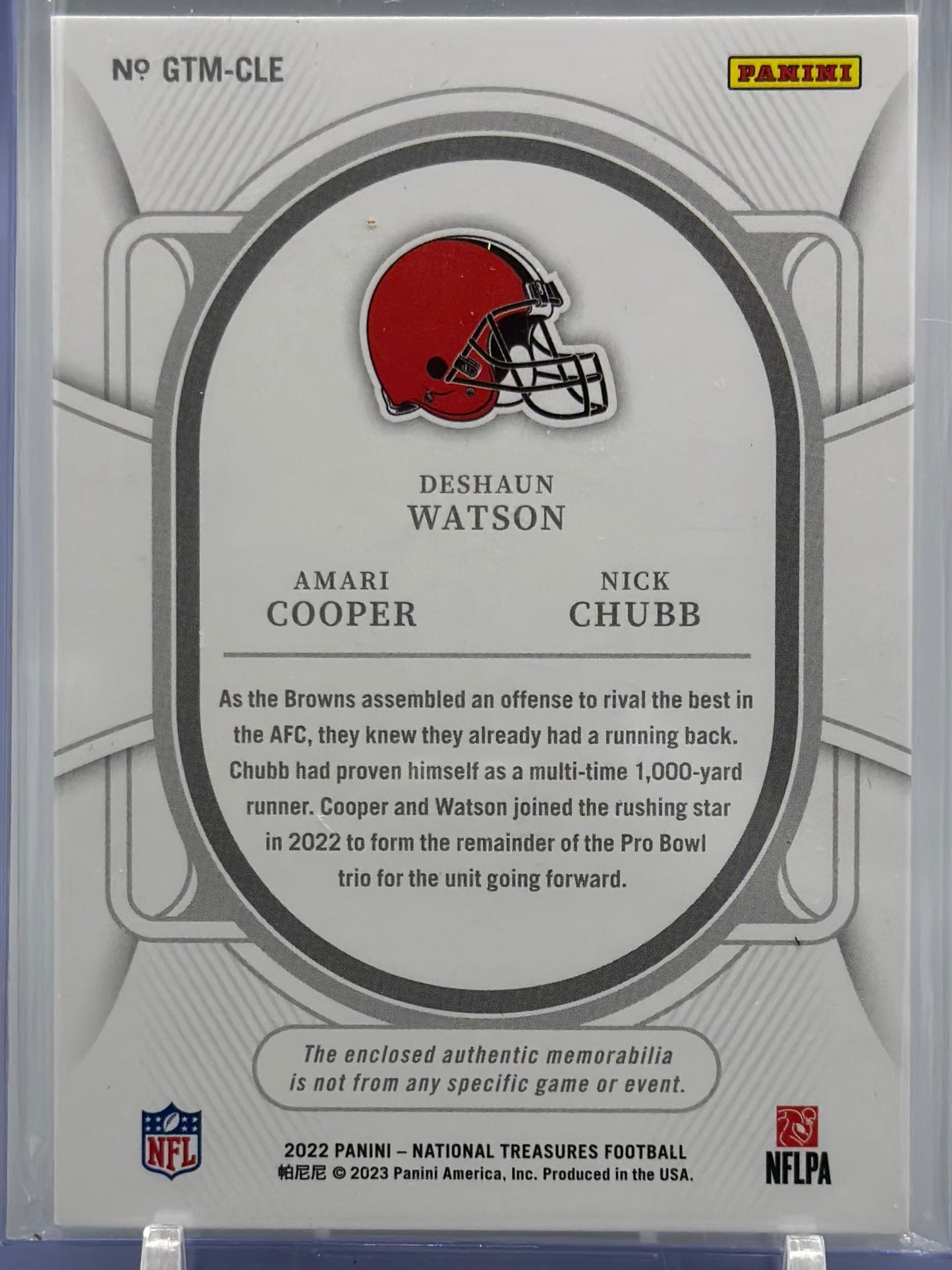 Cooper/Watson/Chubb 2022 Panini National Treasures NFL Gear Trios Holo Gold /10