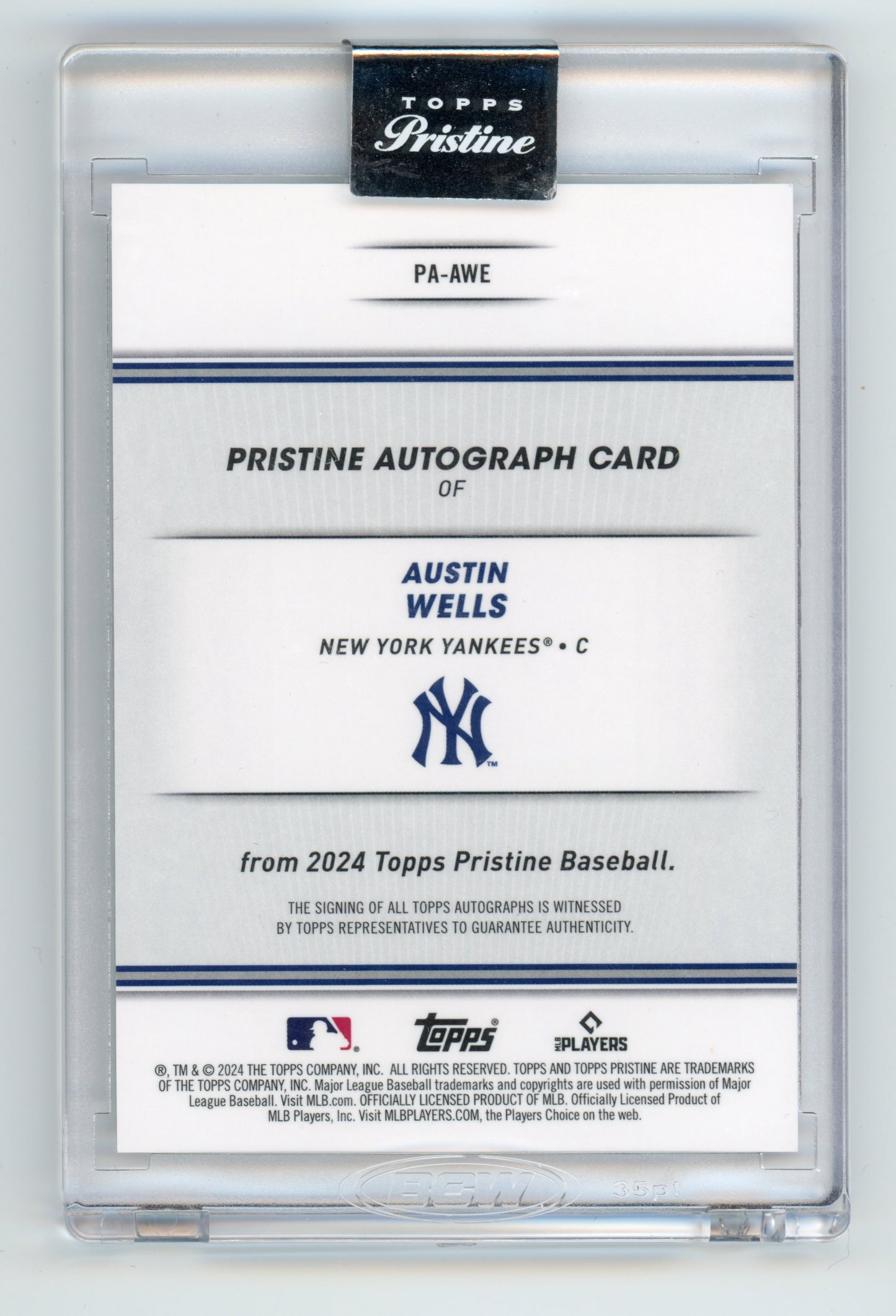 2024 Topps Pristine Austin Wells Rookie Autograph Refractor RC #PA-AWE
