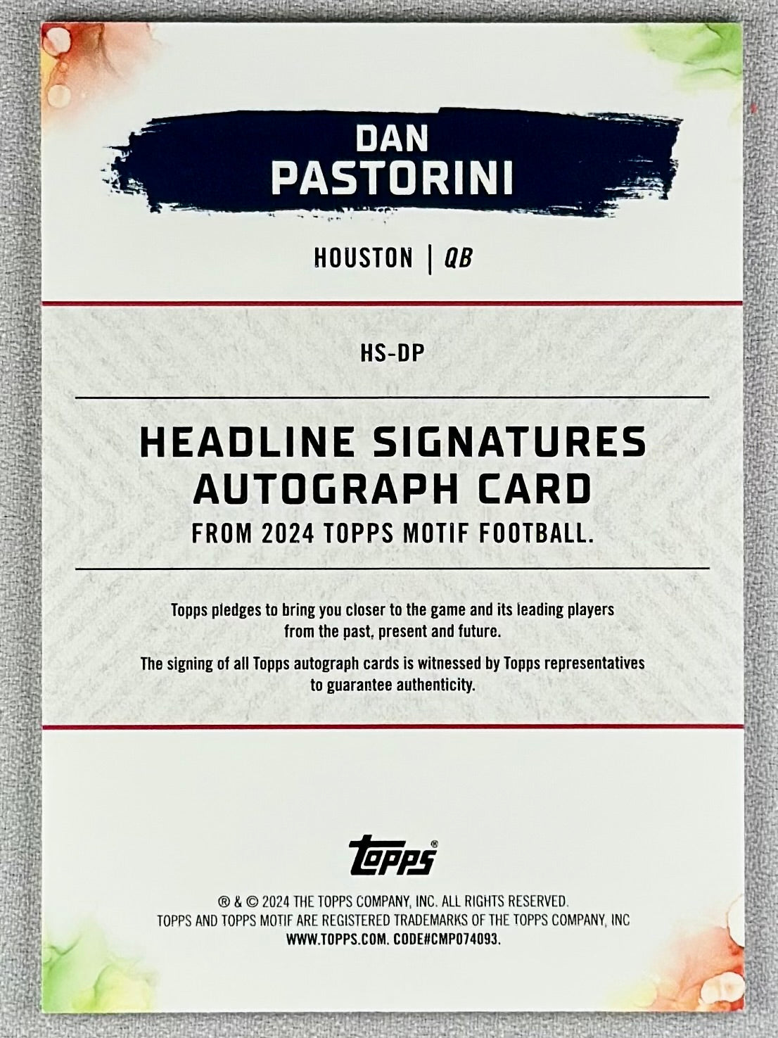 2023 Topps Motif Dan Pastorini Headline Signatures /99 #HS-DP