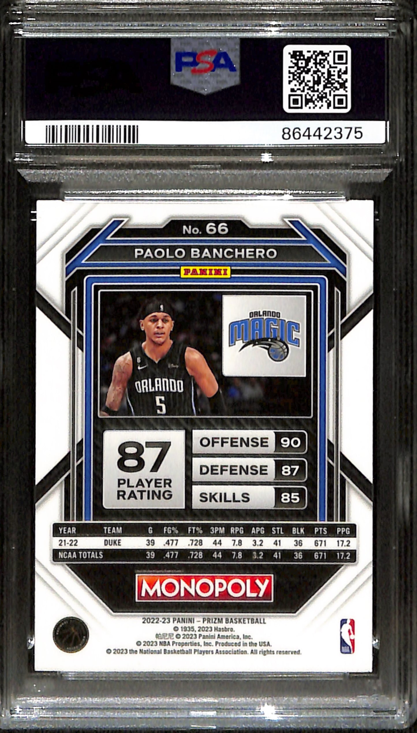 2022-23 Prizm Monopoly Paolo Banchero #66 PSA 10