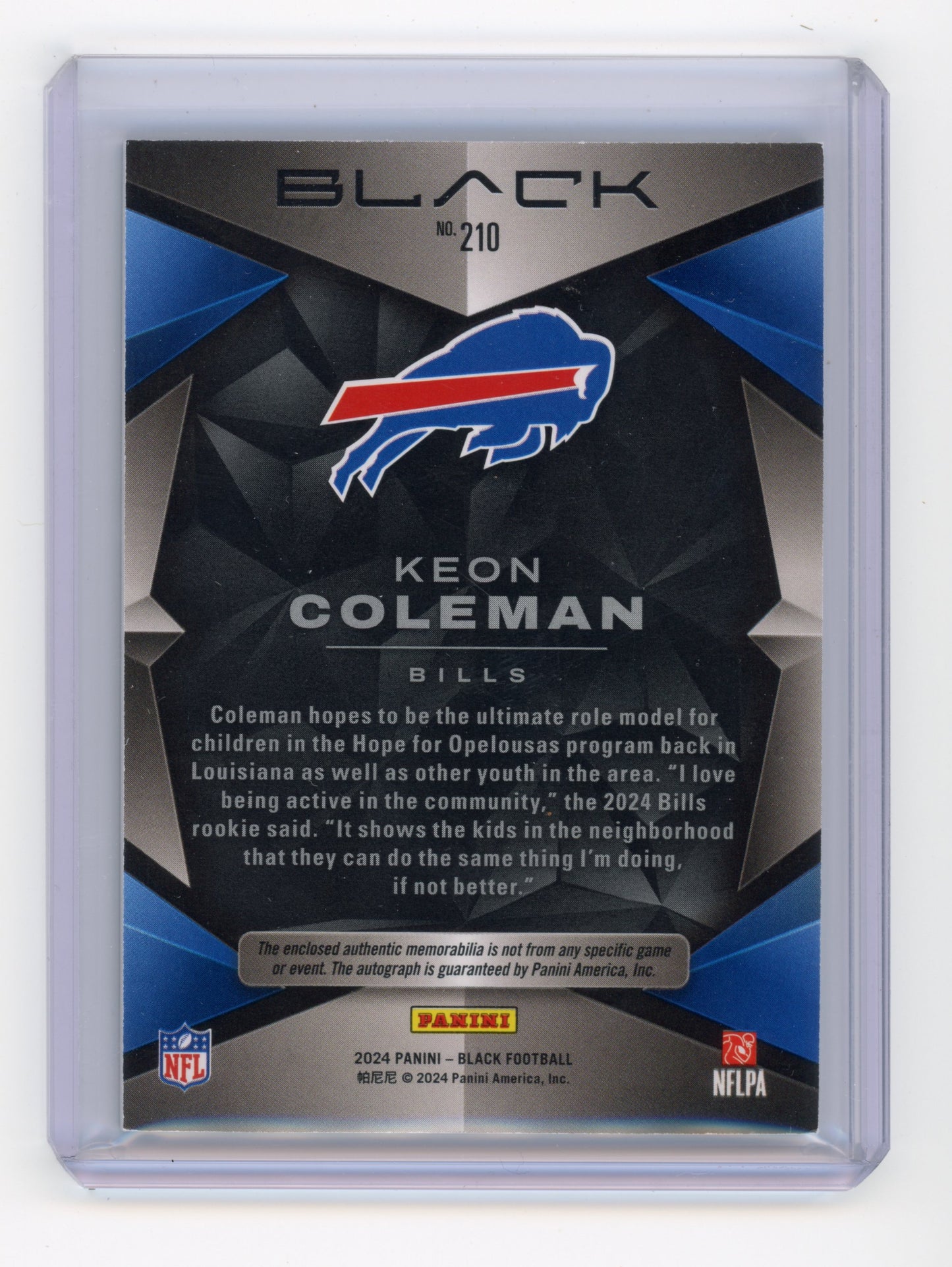 2024 Panini Black Keon Coleman Rookie Patch Autograph Citrine 12/50 #210