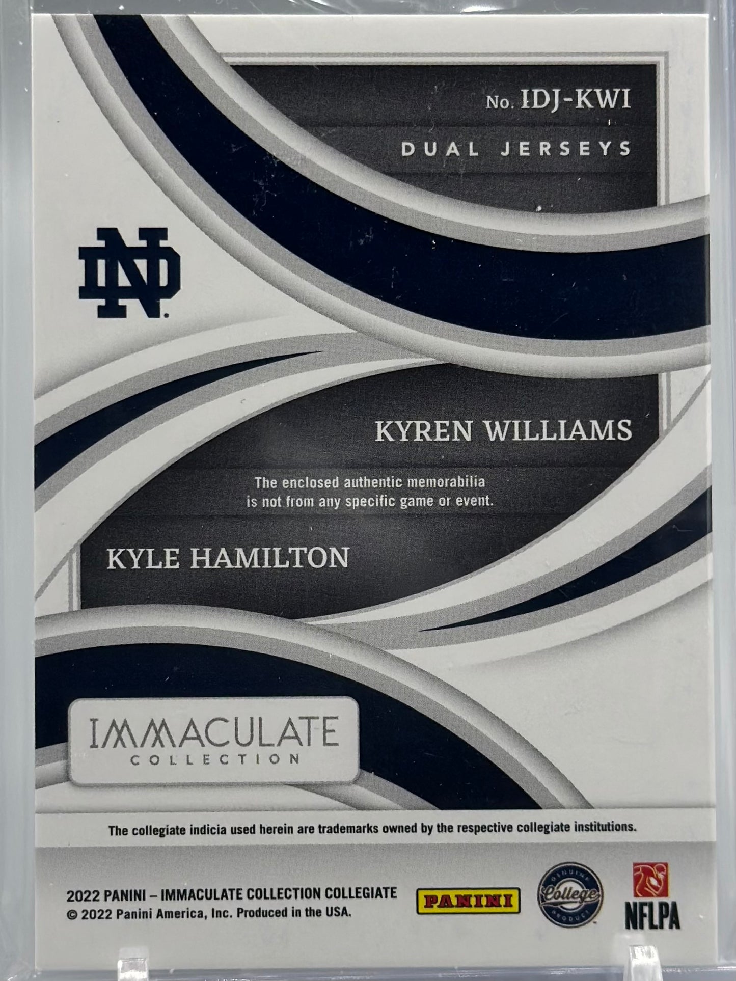 Kyle Hamilton Kyren Williams 2022 Panini Immaculate Dual Jerseys /99 #IDJ-KWI