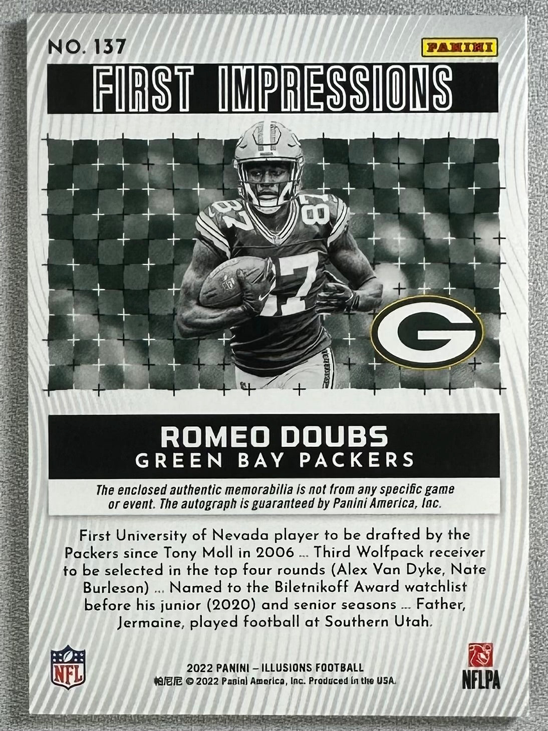 2022 Panini Illusions Romeo Doubs First Impressions RPA Red /99 #87 RC