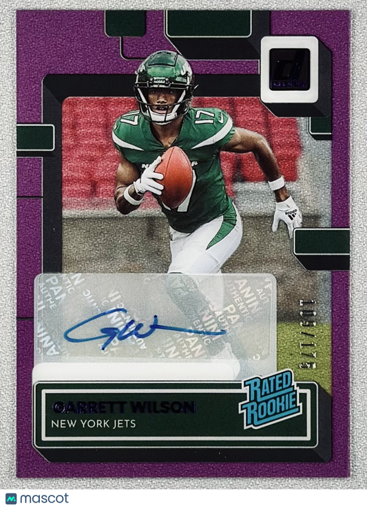 2022 Panini Clearly Donruss Garrett Wilson Rated Rookie Auto Purple /175 #56 RC