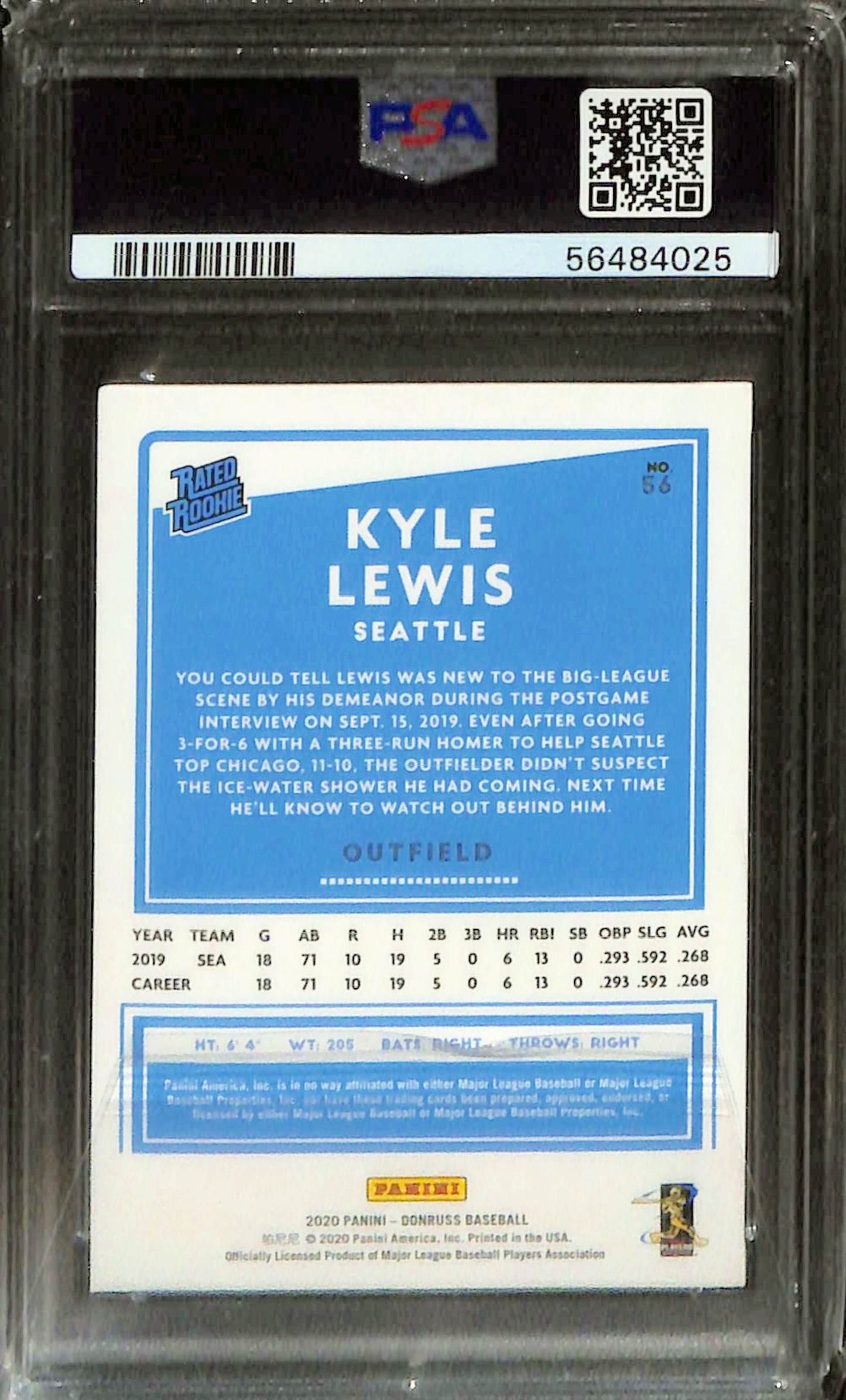 2020 Panini Donruss Kyle Lewis #56 PSA 9