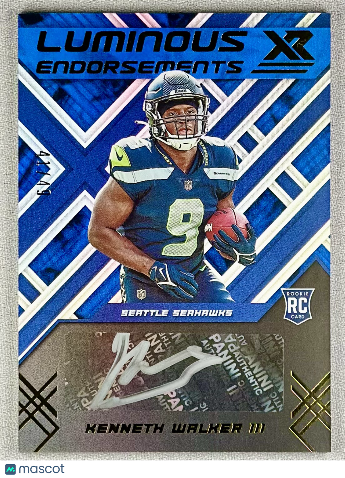 2022 Panini XR Kenneth Walker III Luminous Endorsements Blue /49 #LUM-KW RC