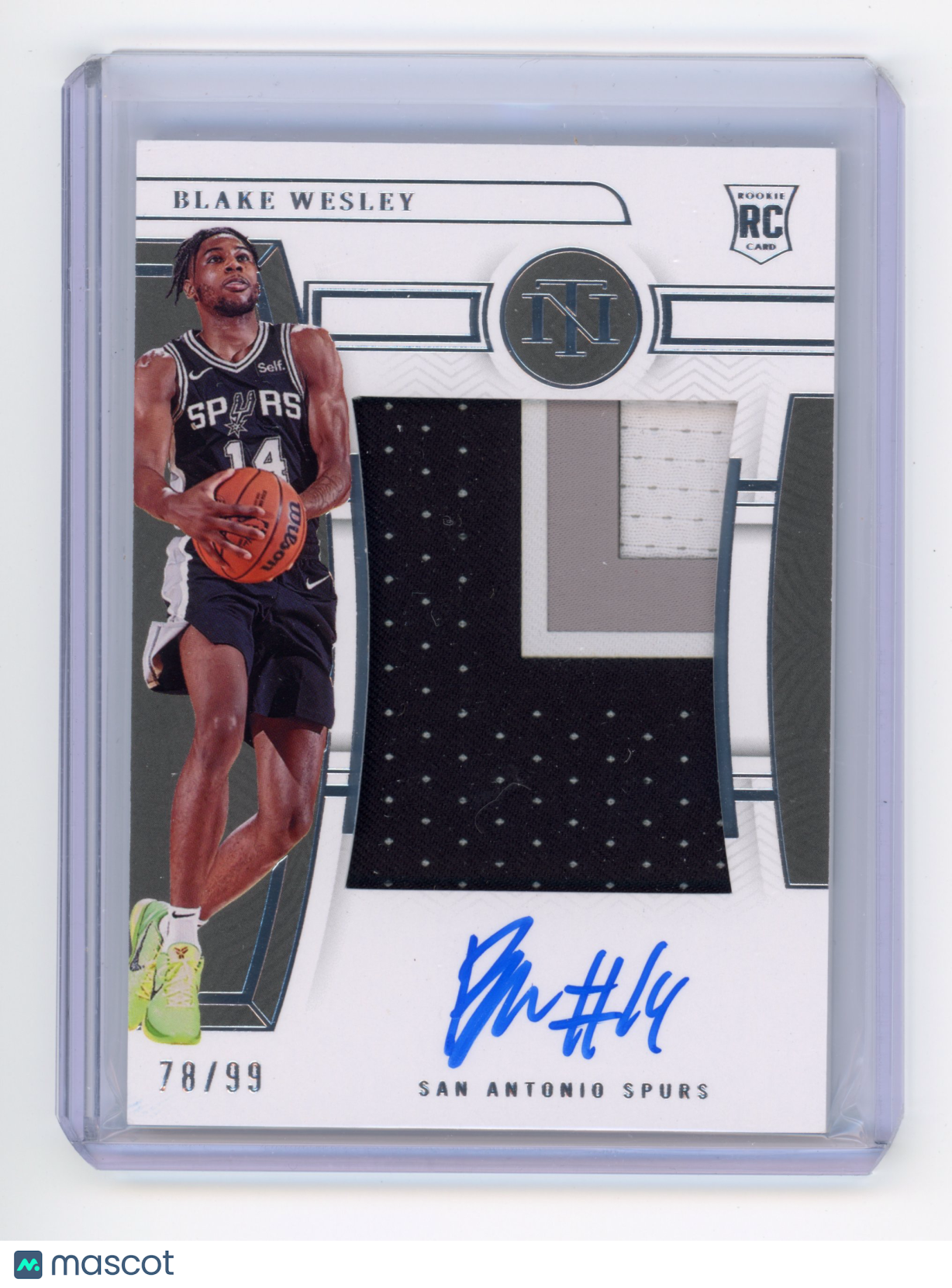 2022 Panini National Treasures Blake Wesley Rookie Patch Autograph RC 78/99 #116