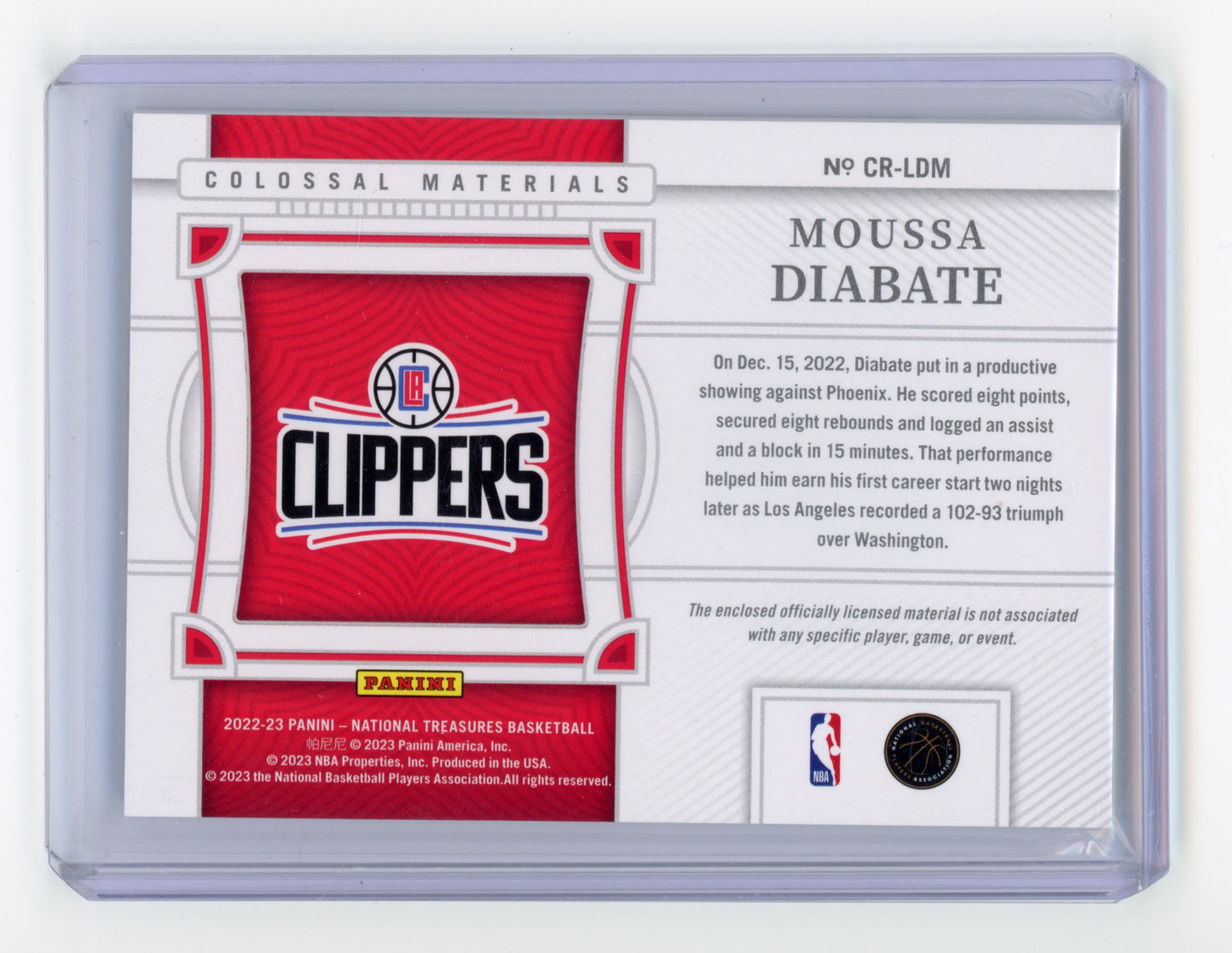 2022 Panini National Treasures Moussa Diabate Colossal Materials RC /99 #CR-LDM