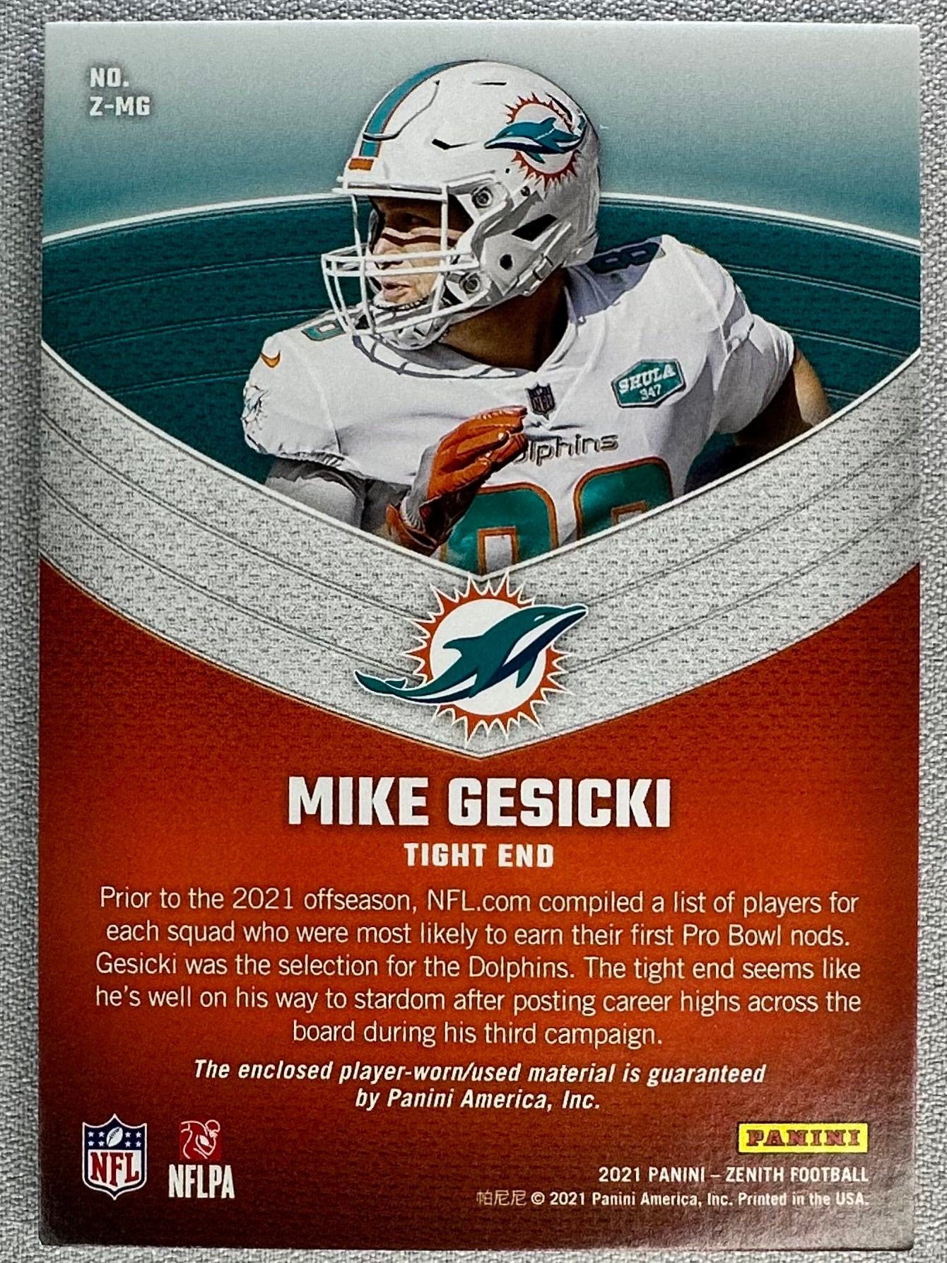 2021 Panini Zenith Mike Gesicki Z Jerseys Silver /25 #Z-MG