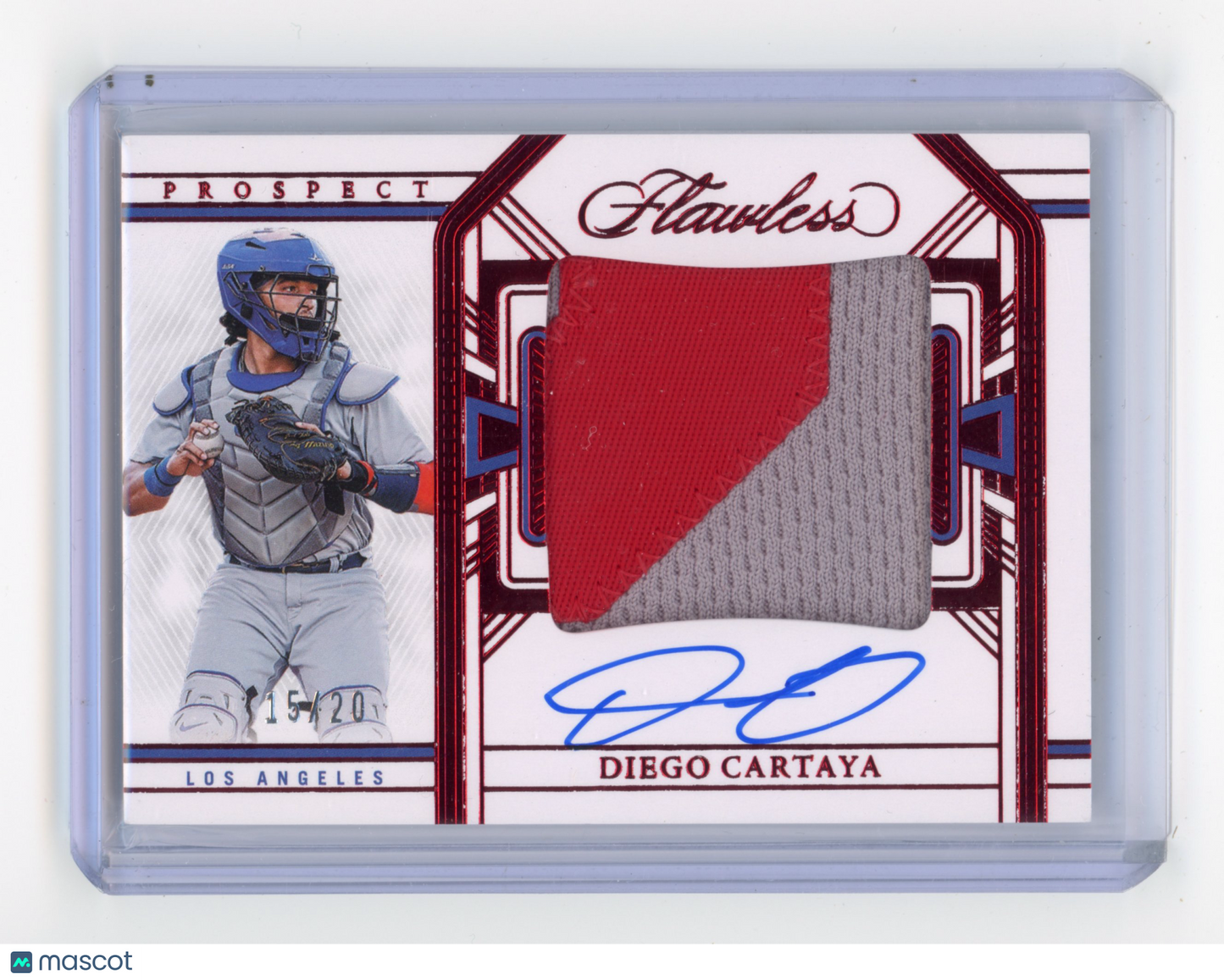 2024 Panini Flawless Diego Cartaya Prospect Patch Autographs Ruby 15/20 #PPA-DC