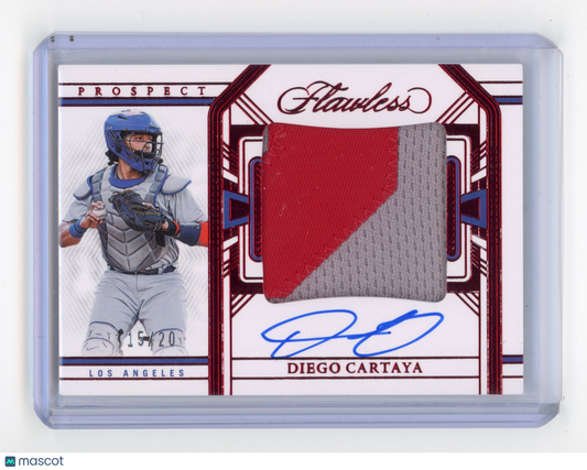 2024 Panini Flawless Diego Cartaya Prospect Patch Autographs Ruby 15/20 #PPA-DC