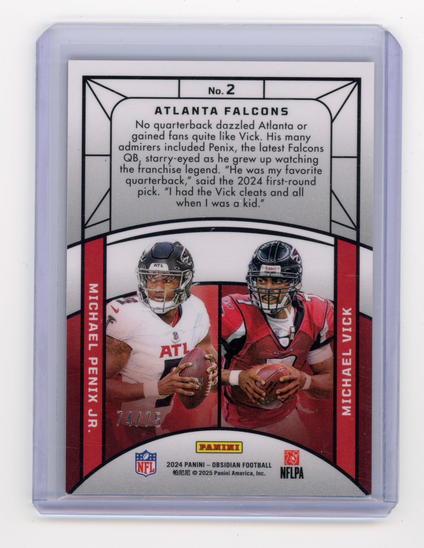 2024 Panini Obsidian Vick Penix Jr. Eclipsing Legends Red 74/75 #2