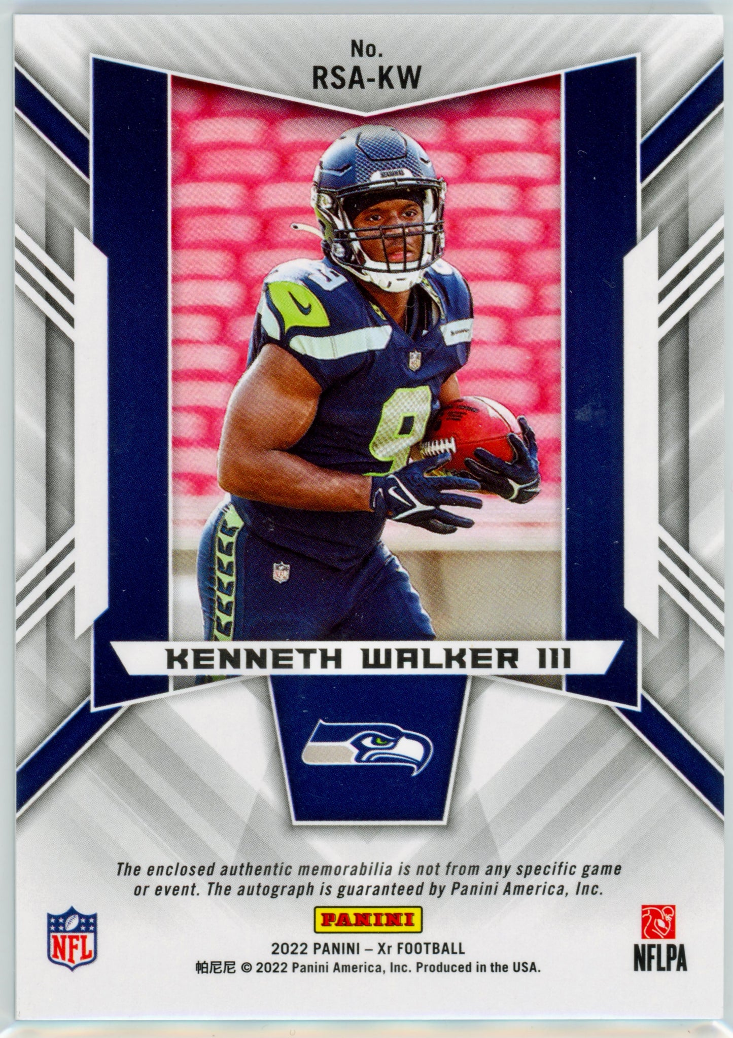 2022 Panini XR Kenneth Walker III Rookie Swatch Autographs Gold /10 #RSA-JH