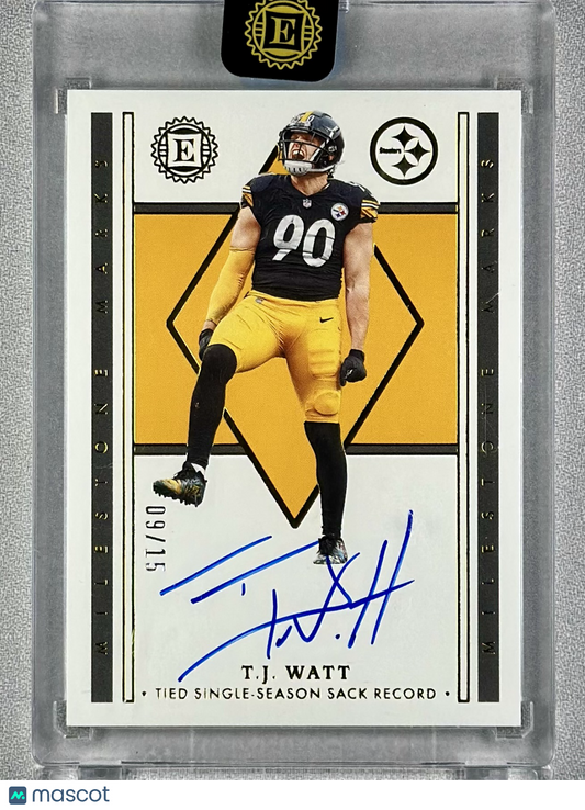 2023 Panini Encased T.J. Watt Milestone Marks Auto Gold /15 #MM-TJ