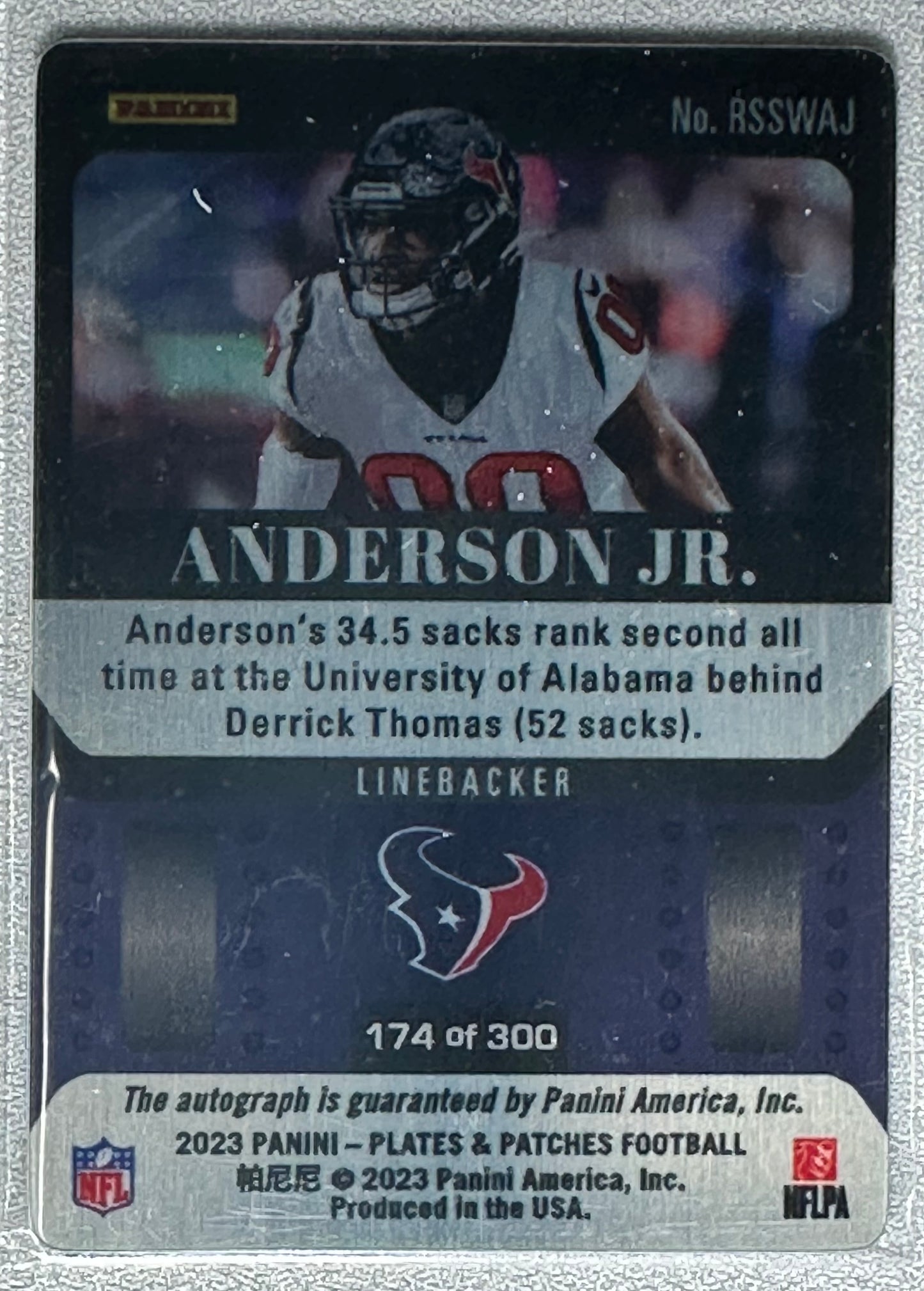 Will Anderson Jr. 2023 Panini Plates & Patches Rookie Steel Signatures /300 RC