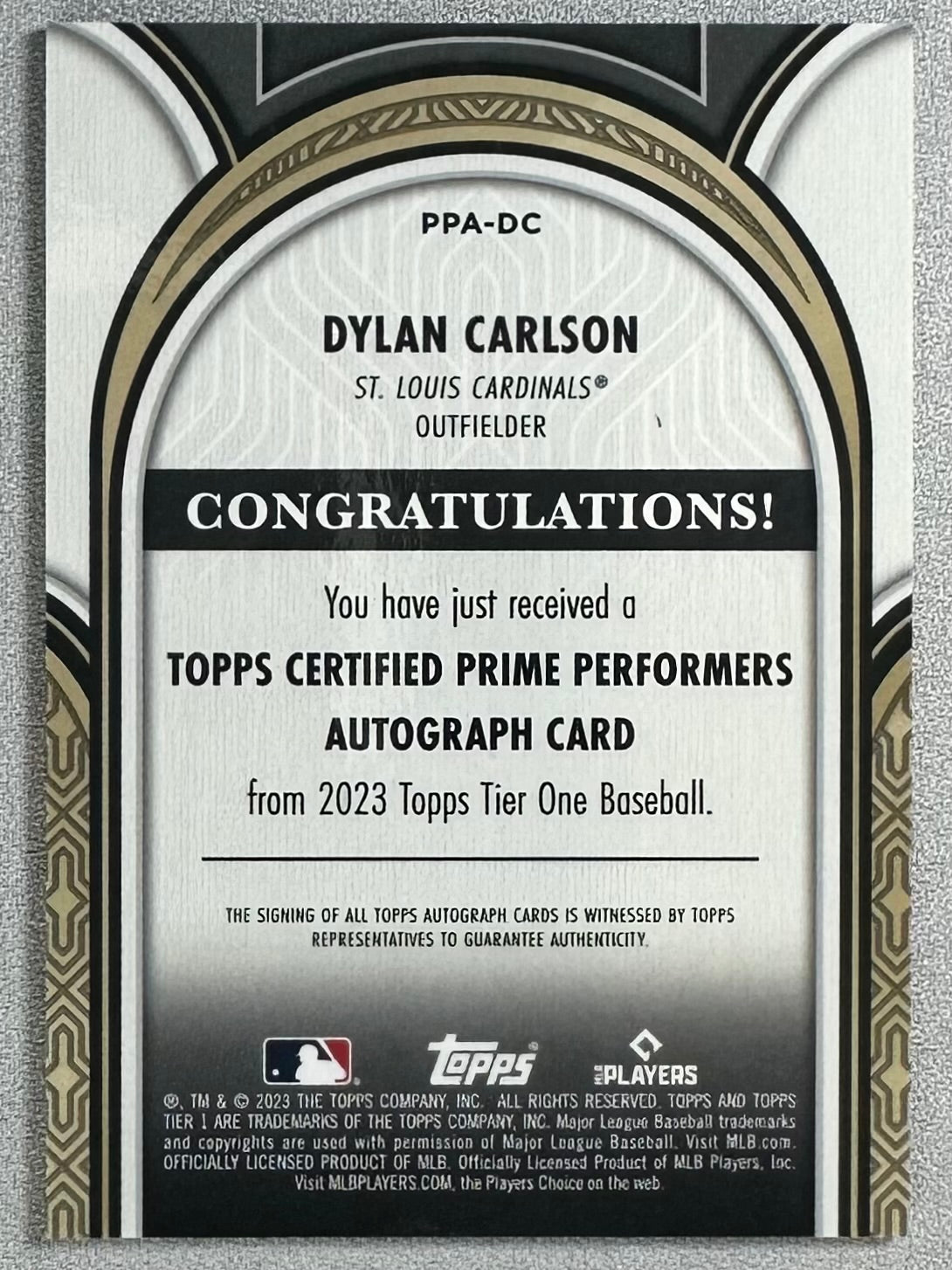 2023 Topps Tier One Dylan Carlson Prime Performers Autographs /199 #PPA-DC