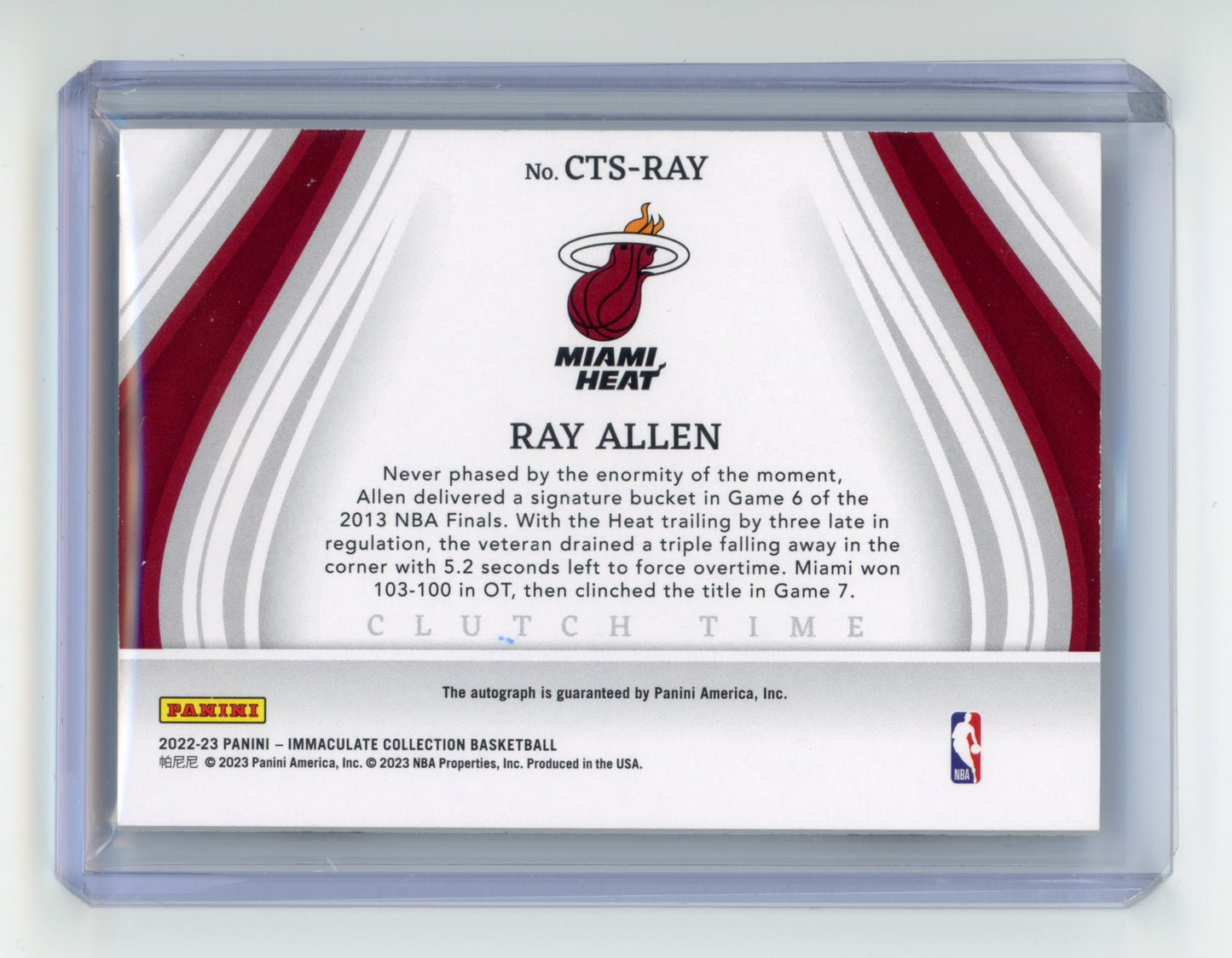 2022 Panini Immaculate Collection Ray Allen Clutch Time Signature /49 #CTS-RAY