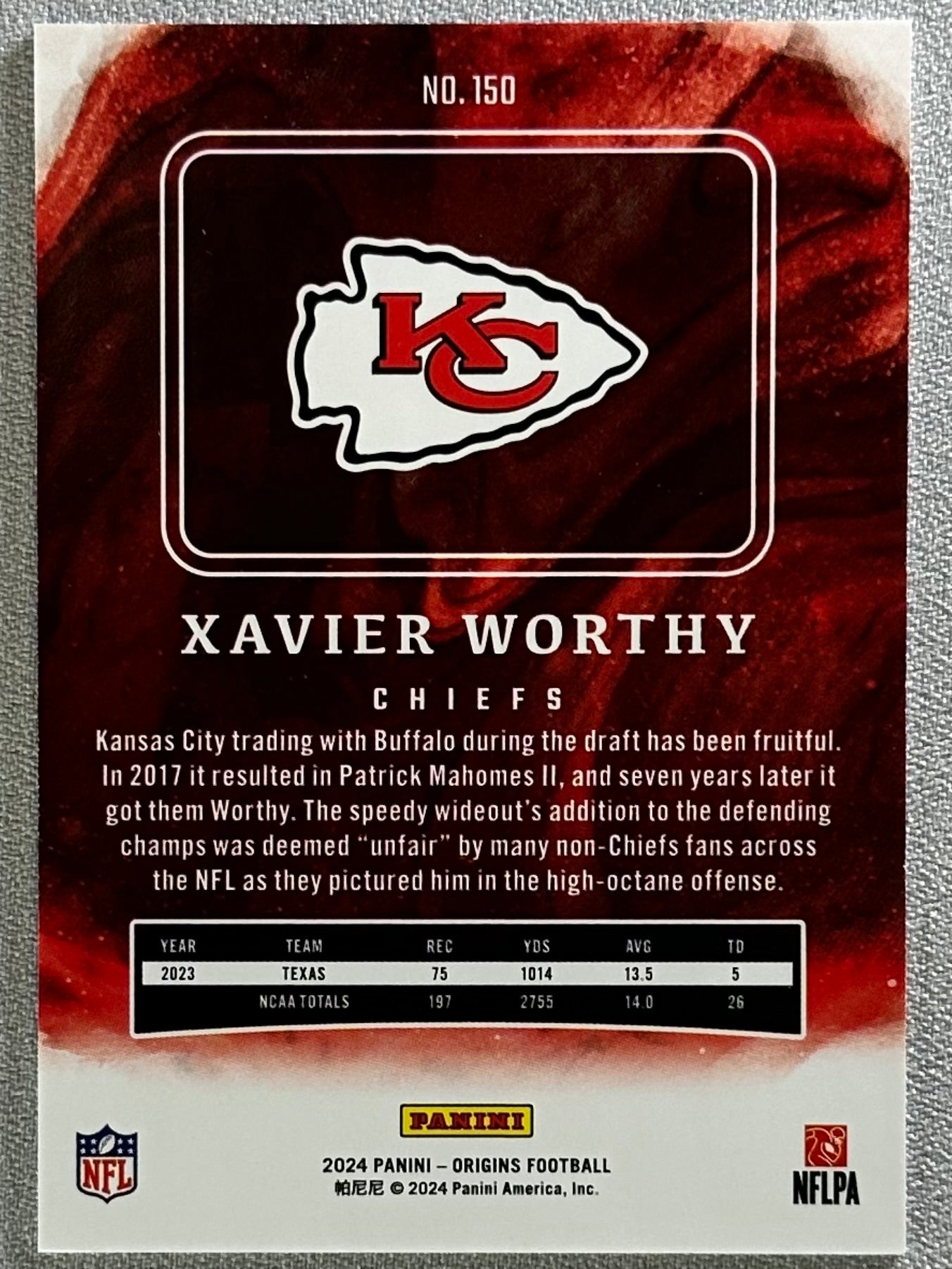 2024 Panini Origins Xavier Worthy #150 RC