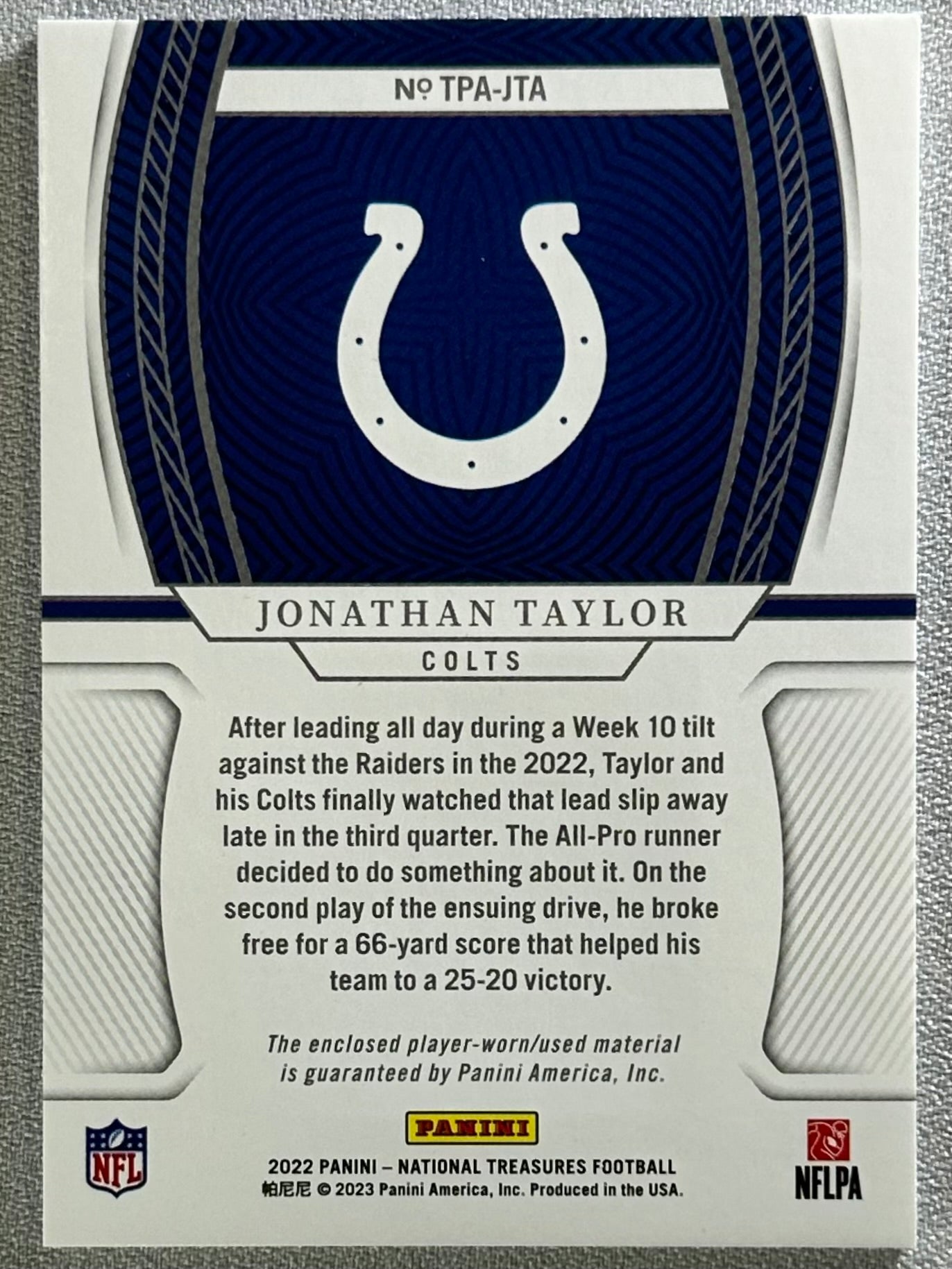 2022 National Treasures Jonathan Taylor Treasured Patches Holo Silver /25